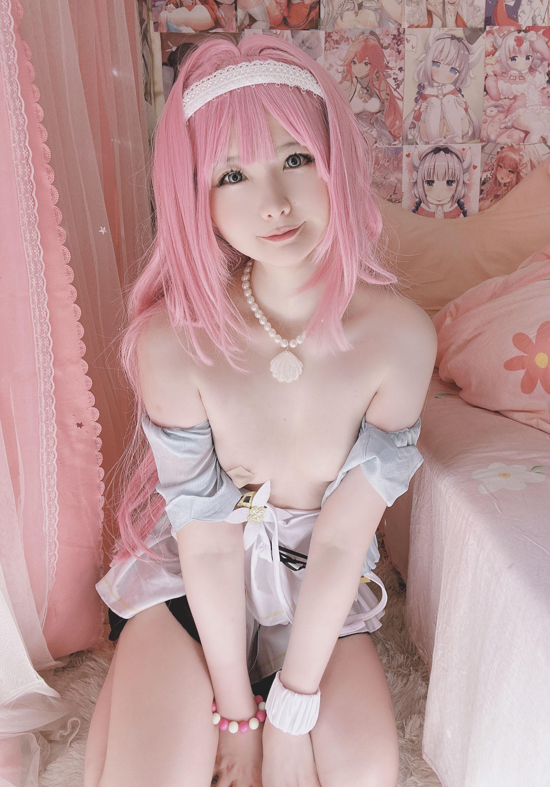 [cosplay] 习呆呆 - เอลิเซีย: ชุดเมดผมสีชมพู โชว์หัวนม รีครีเอตแบบจัดเต็ม 14P