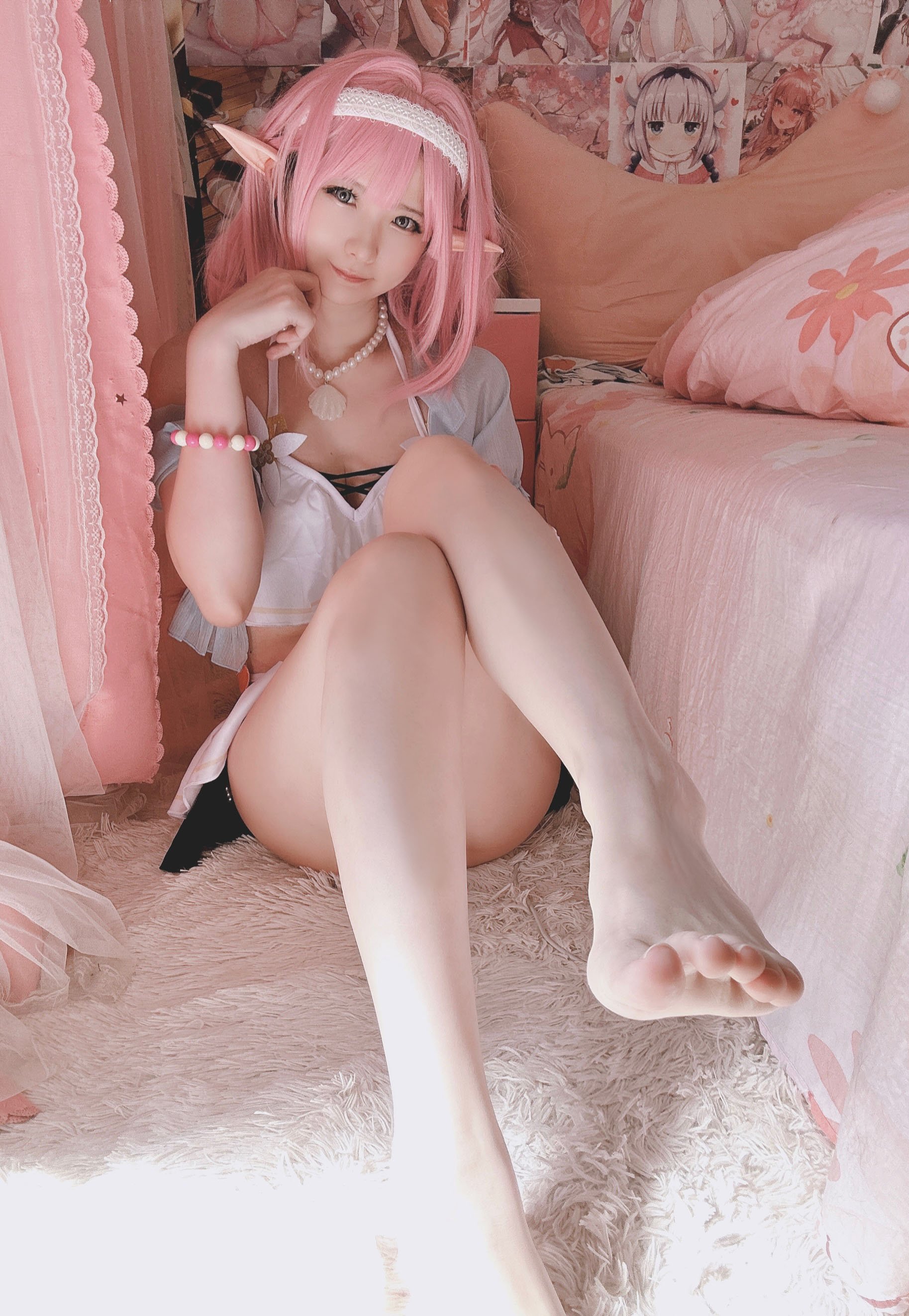[cosplay] 习呆呆 - เอลิเซีย: ชุดเมดผมสีชมพู โชว์หัวนม รีครีเอตแบบจัดเต็ม 14P