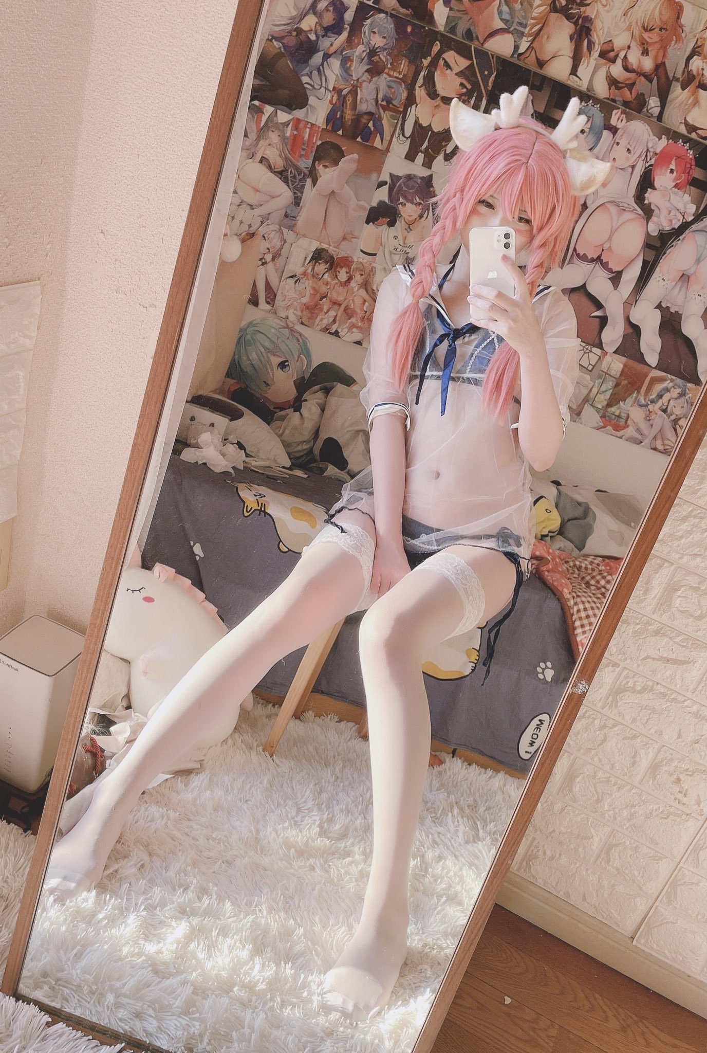 [cosplay] 习呆呆 - 瑶 ชุดโปร่งใส: ถุงน่องสีขาวเปิดจุด 26P2V