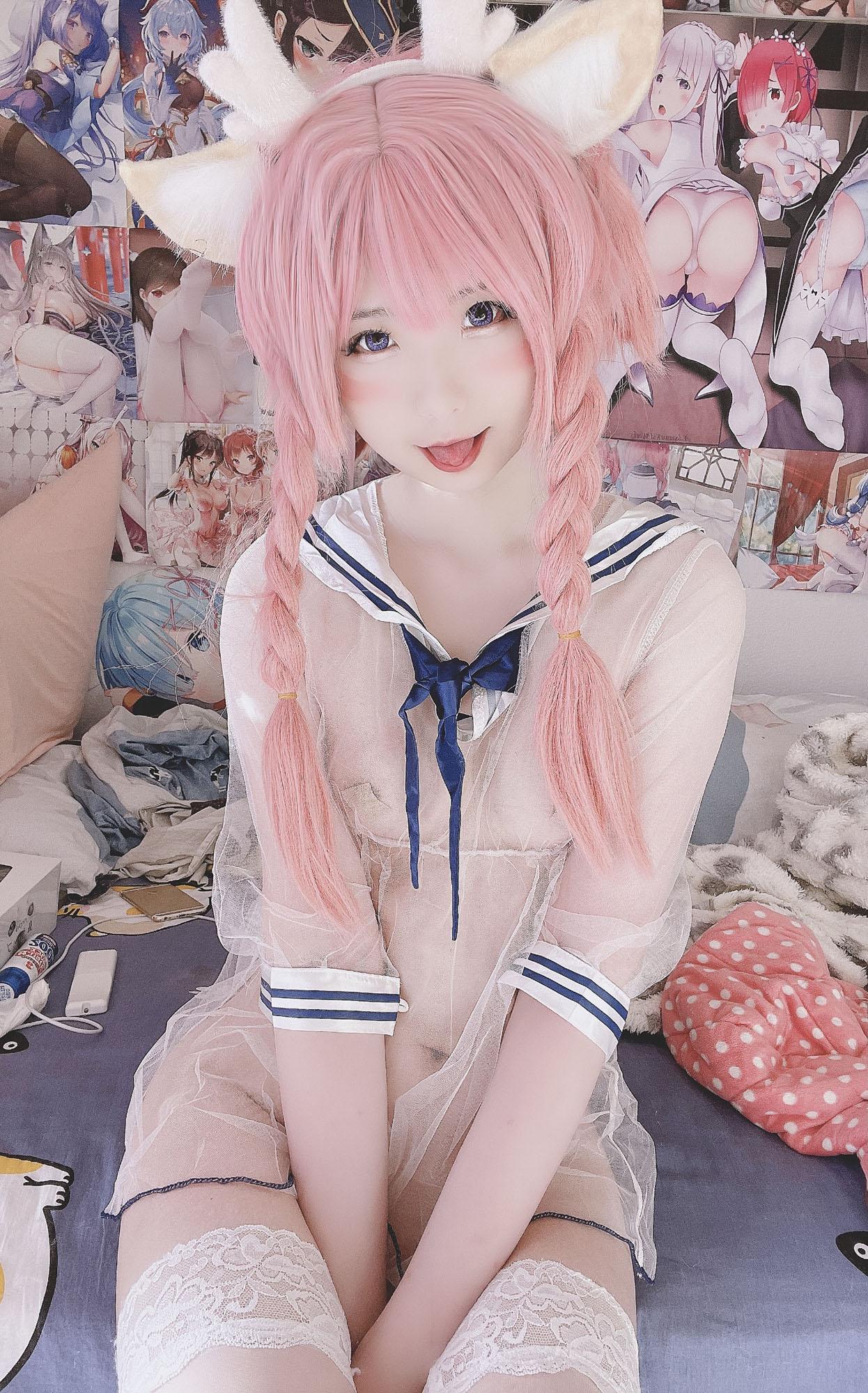 [cosplay] 习呆呆 - 瑶 ชุดโปร่งใส: ถุงน่องสีขาวเปิดจุด 26P2V