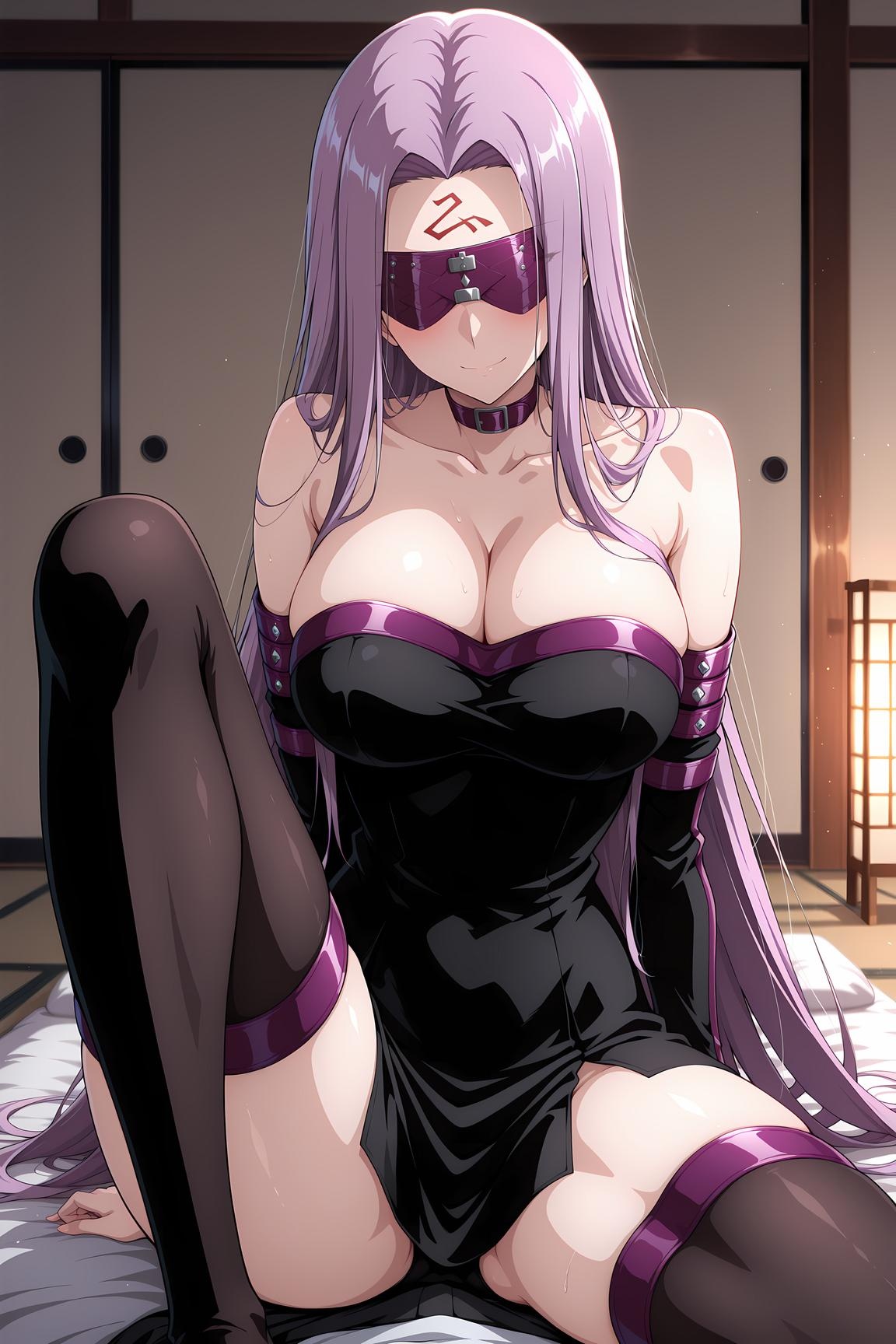 AI Generated Anime Girl - Fate 美杜莎：黑丝私房床拍露穴 138P