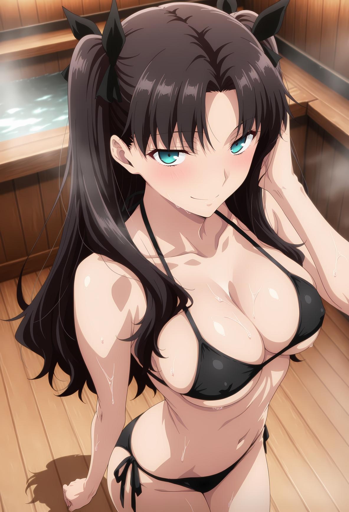AI Generated Anime Girl - Fate 远坂凛：ชุดว่ายน้ำบิกินีในห้องน้ำ露穴 47P