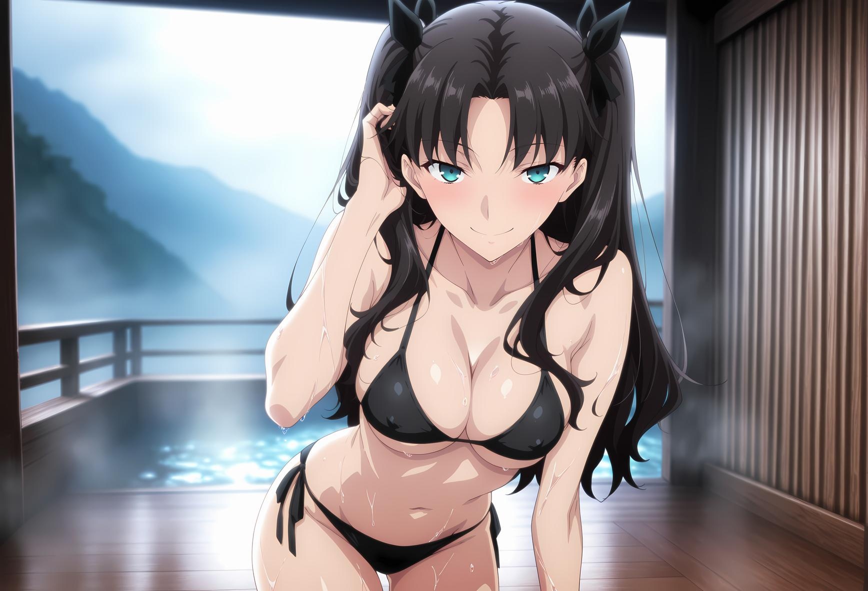 AI Generated Anime Girl - Fate 遠坂凛：水着ビキニ浴室露出 47P