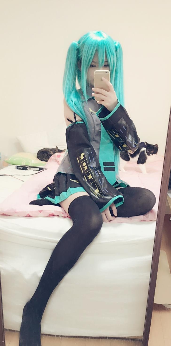 [cosplay] 습대대 - 하츠네 미쿠: 청록색 트윈테일 노출 블랙 스타킹 유혹 31P2V