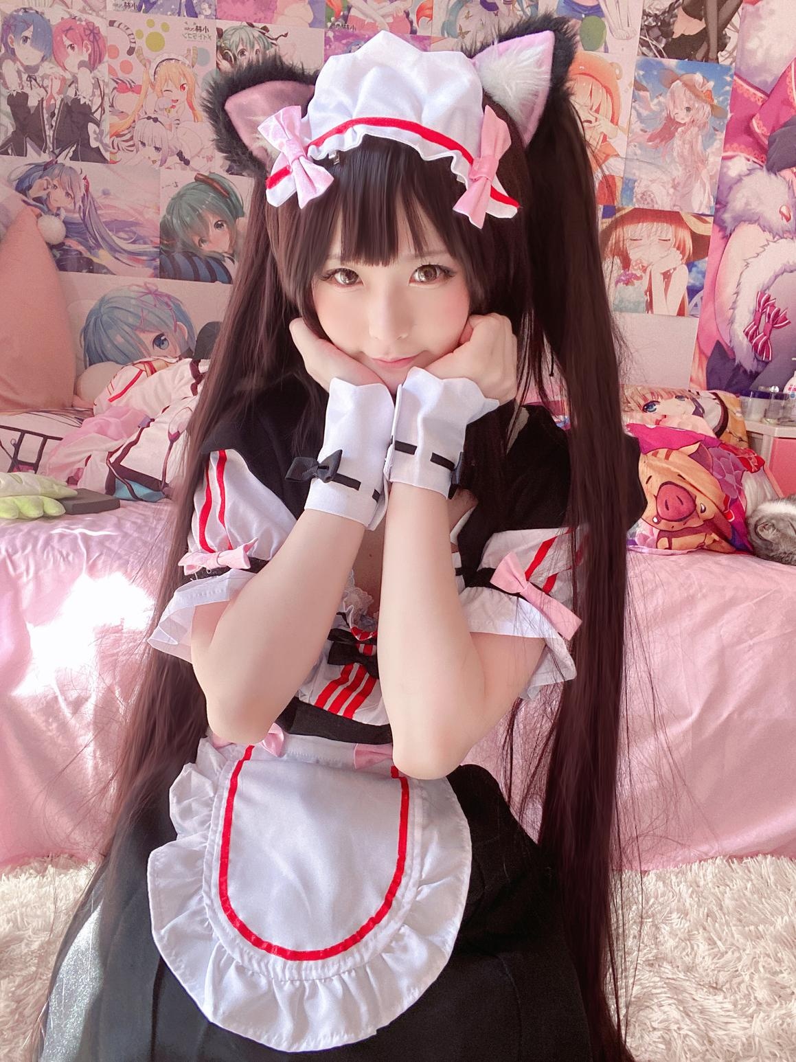 [cosplay] 习呆呆 - 巧克力貓娘：貓耳女僕黑絲全裸自拍 34P2V