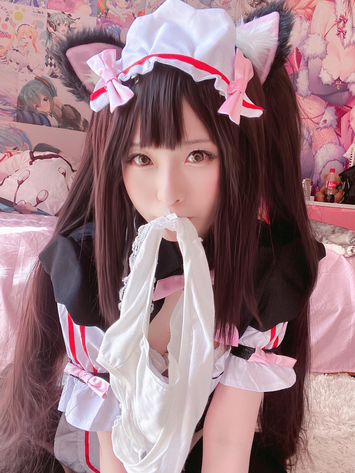 [cosplay] 习呆呆 - 巧克力貓娘：貓耳女僕黑絲全裸自拍 34P2V