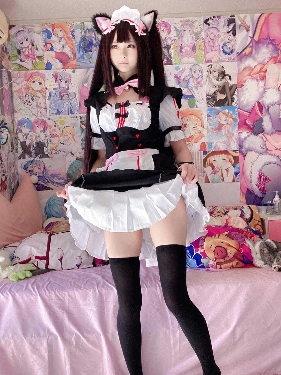 [cosplay] 习呆呆 - 巧克力貓娘：貓耳女僕黑絲全裸自拍 34P2V