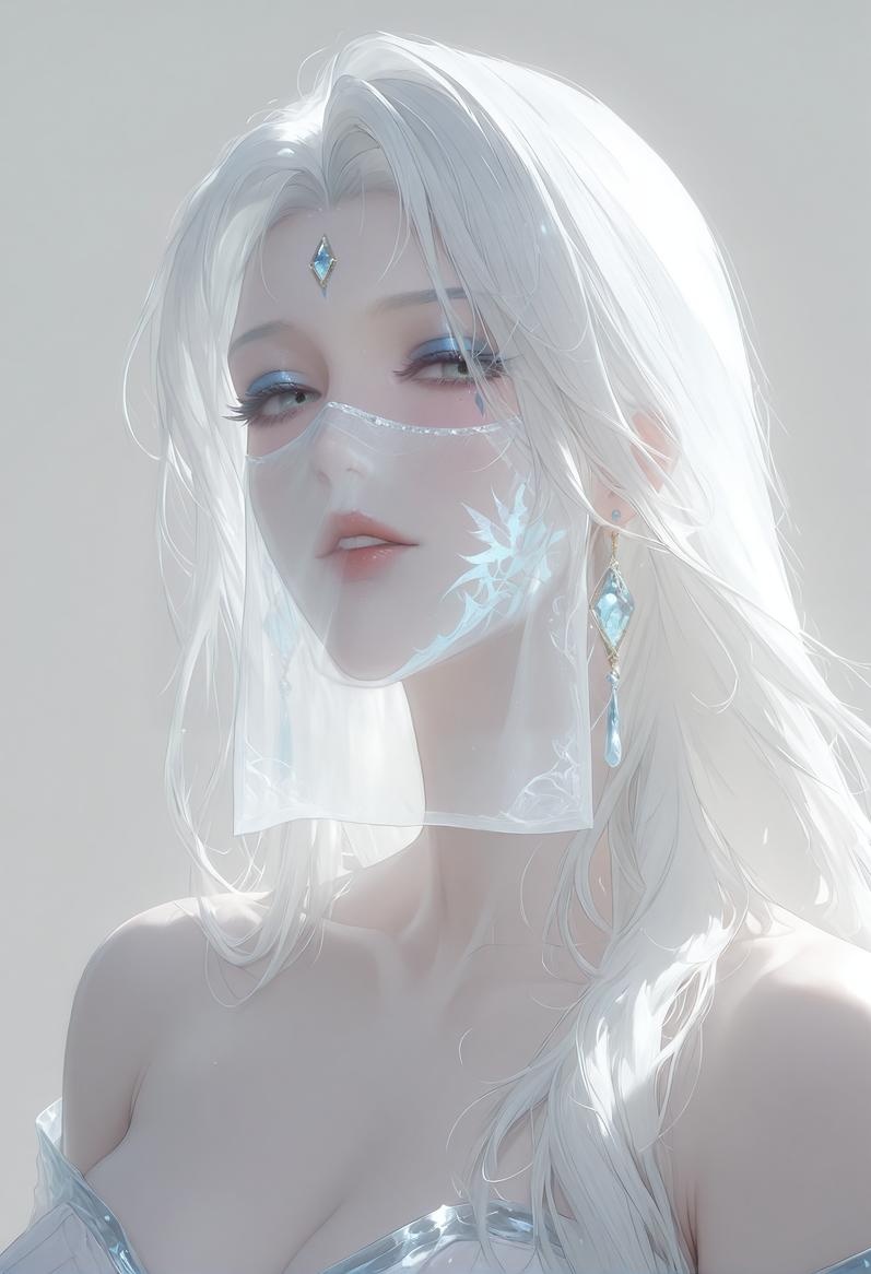 AI Generated Anime Girl - [ManAI]古风美 仙门银宴：ชุดชั้นในลูกไม้สีขาว露点 94P
