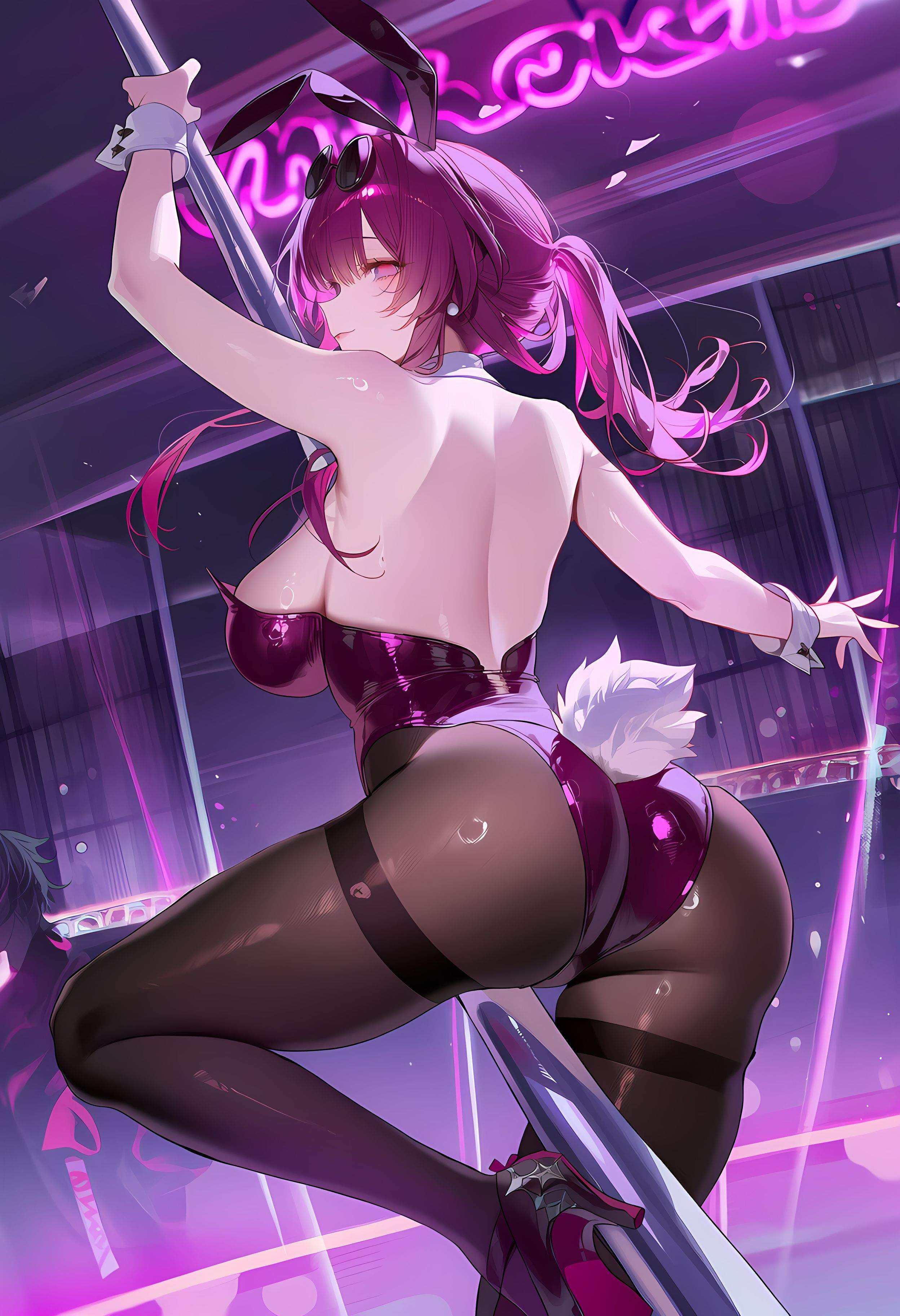 AI Generated Anime Girl - Kafka Bunny：兔สาวกระต่าย ถุงน่องสีดำ รองเท้าส้นสูง โชว์ช่องคลอด 395P
