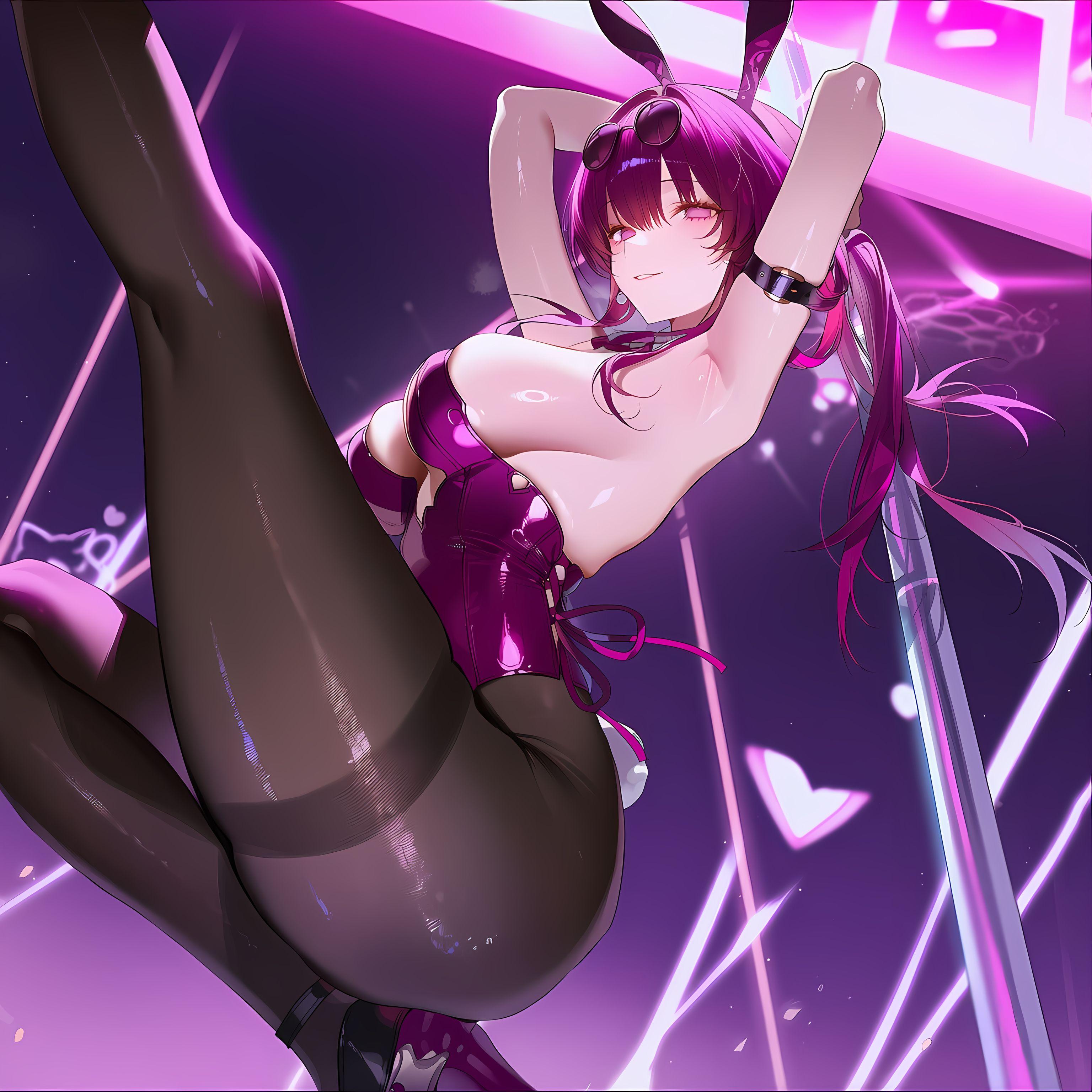 AI Generated Anime Girl - Kafka Bunny：兔สาวกระต่าย ถุงน่องสีดำ รองเท้าส้นสูง โชว์ช่องคลอด 395P