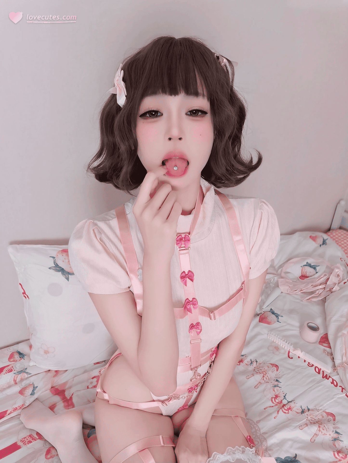 [Private] Mochi Yummy - Bow Puppy: Pink and White Pet-Style Lingerie, Puppy Private Set 80P1V