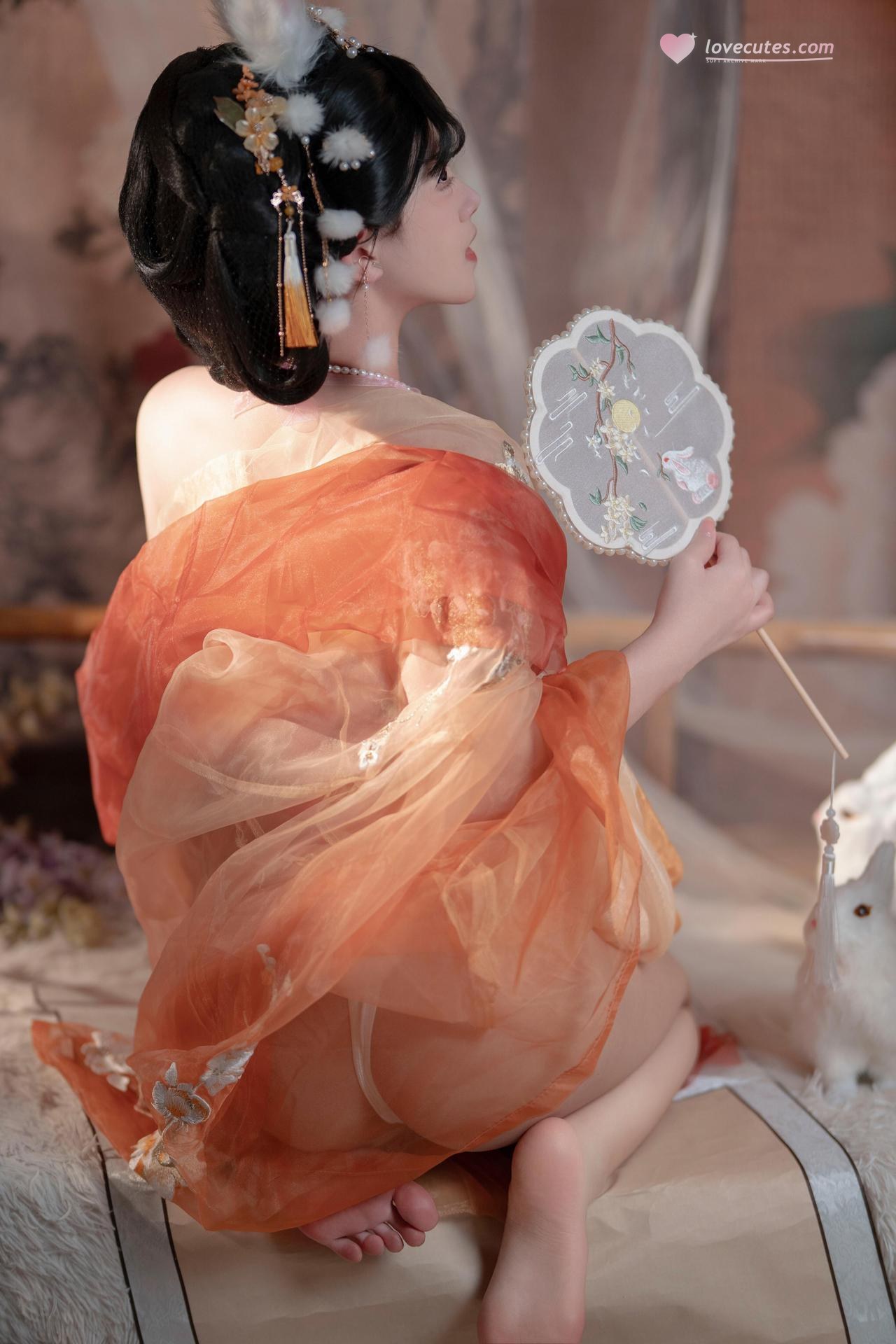 [私房] Bangni邦尼 - เทศกาลไหว้พระจันทร์ กระต่ายหยก: กระโปรงผ้าชีฟองสีส้ม หูกระต่าย ชุดเซ็ตส่วนตัวเทศกาลไหว้พระจันทร์ ขาเรียวยาวโดดเด่น 88P7V