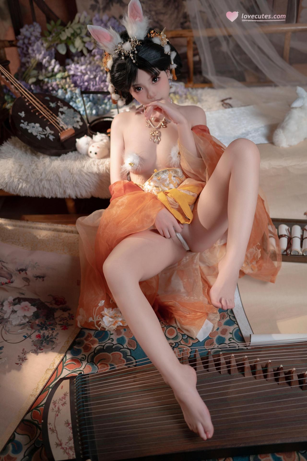 [私房] Bangni邦尼 - เทศกาลไหว้พระจันทร์ กระต่ายหยก: กระโปรงผ้าชีฟองสีส้ม หูกระต่าย ชุดเซ็ตส่วนตัวเทศกาลไหว้พระจันทร์ ขาเรียวยาวโดดเด่น 88P7V