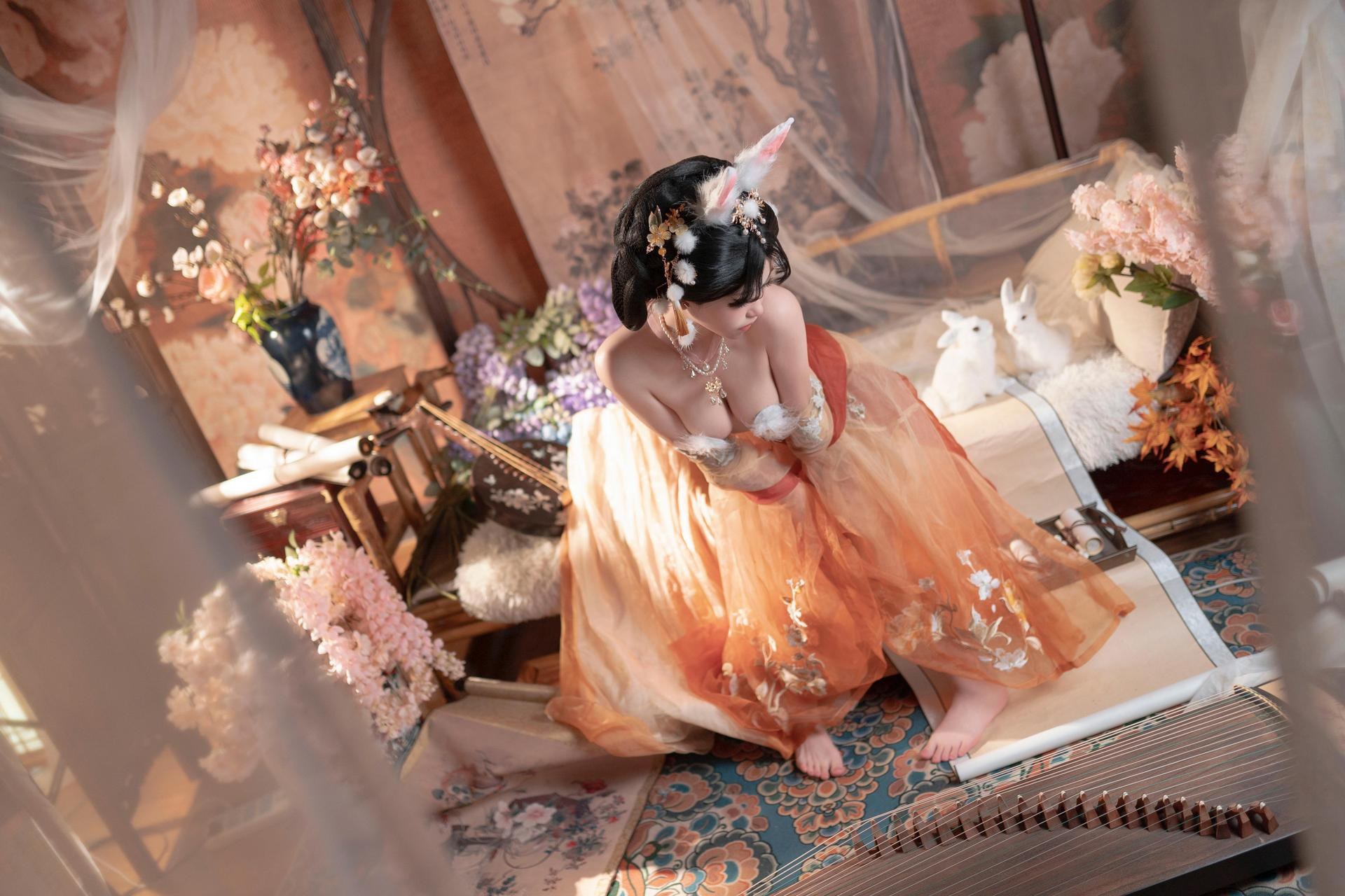 [私房] Bangni邦尼 - Thỏ Ngọc Tết Trung Thu: váy voan màu cam, tai thỏ, ảnh riêng tư dịp Trung Thu, chân dài quy mô lớn 88P7V