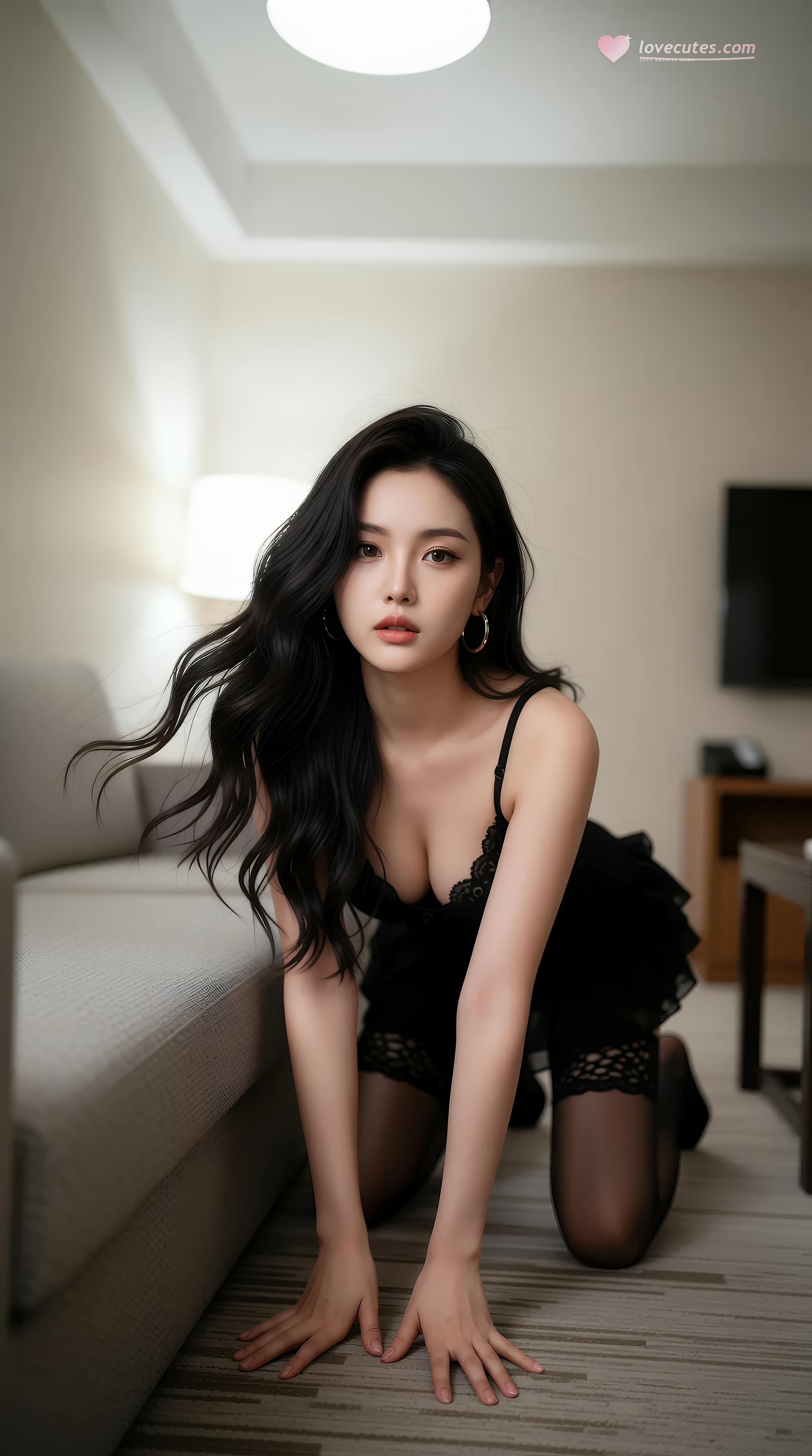 [AI美女] 樂瑤 - 酒店黑蕾絲內衣：夜景窗邊黑絲美腿 86P