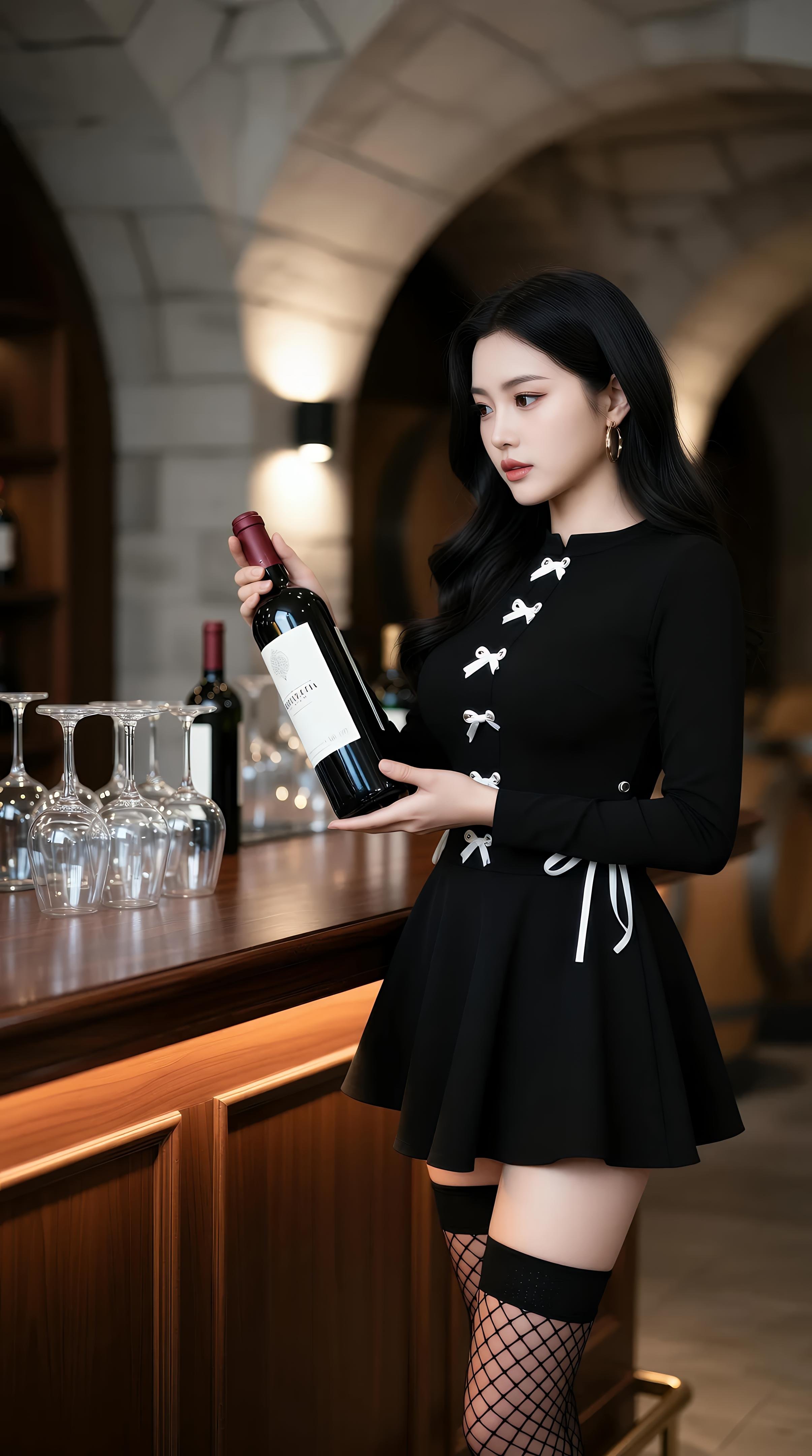 [AI美女] 러야오 - 와인 저장고 블랙 스타킹 유니폼: 블랙 아우터 어망 스타킹 미다리 71P