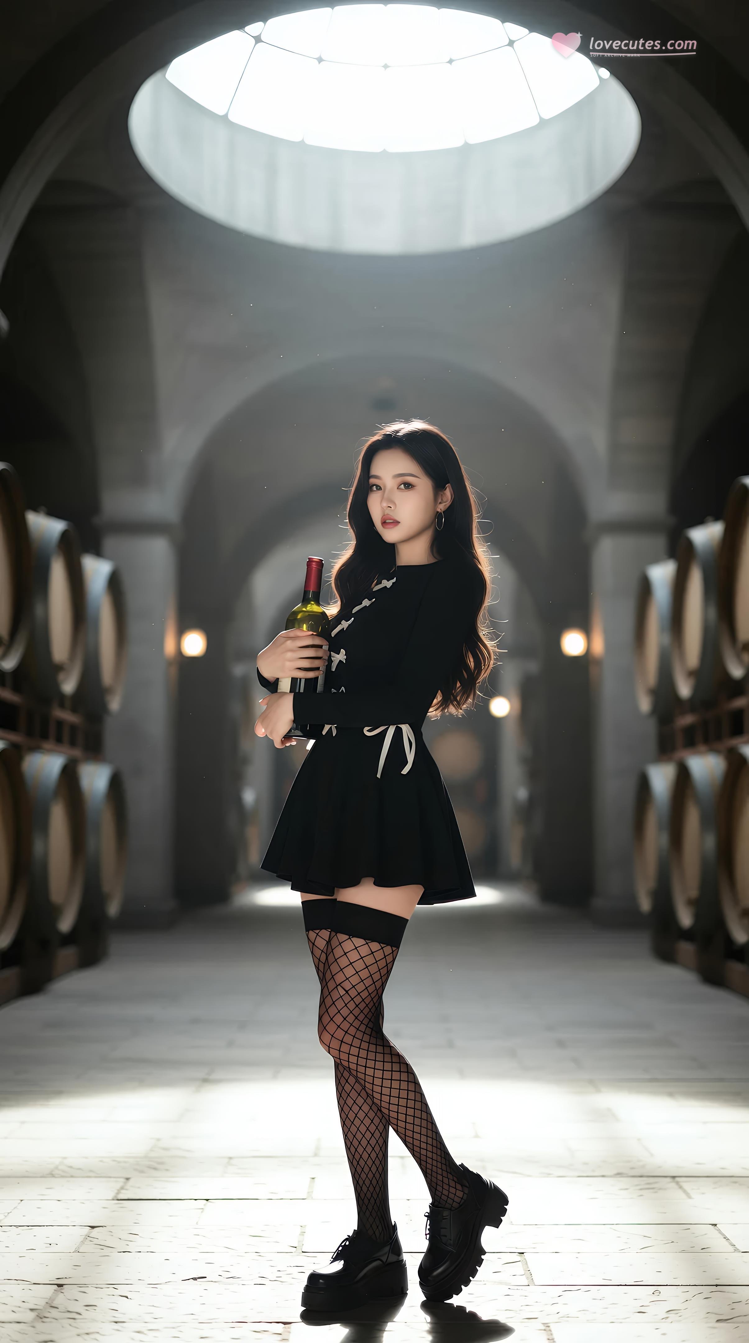 [AI美女] 乐瑶 - 酒窖黑丝制服：黑色外套鱼网袜美腿 71P