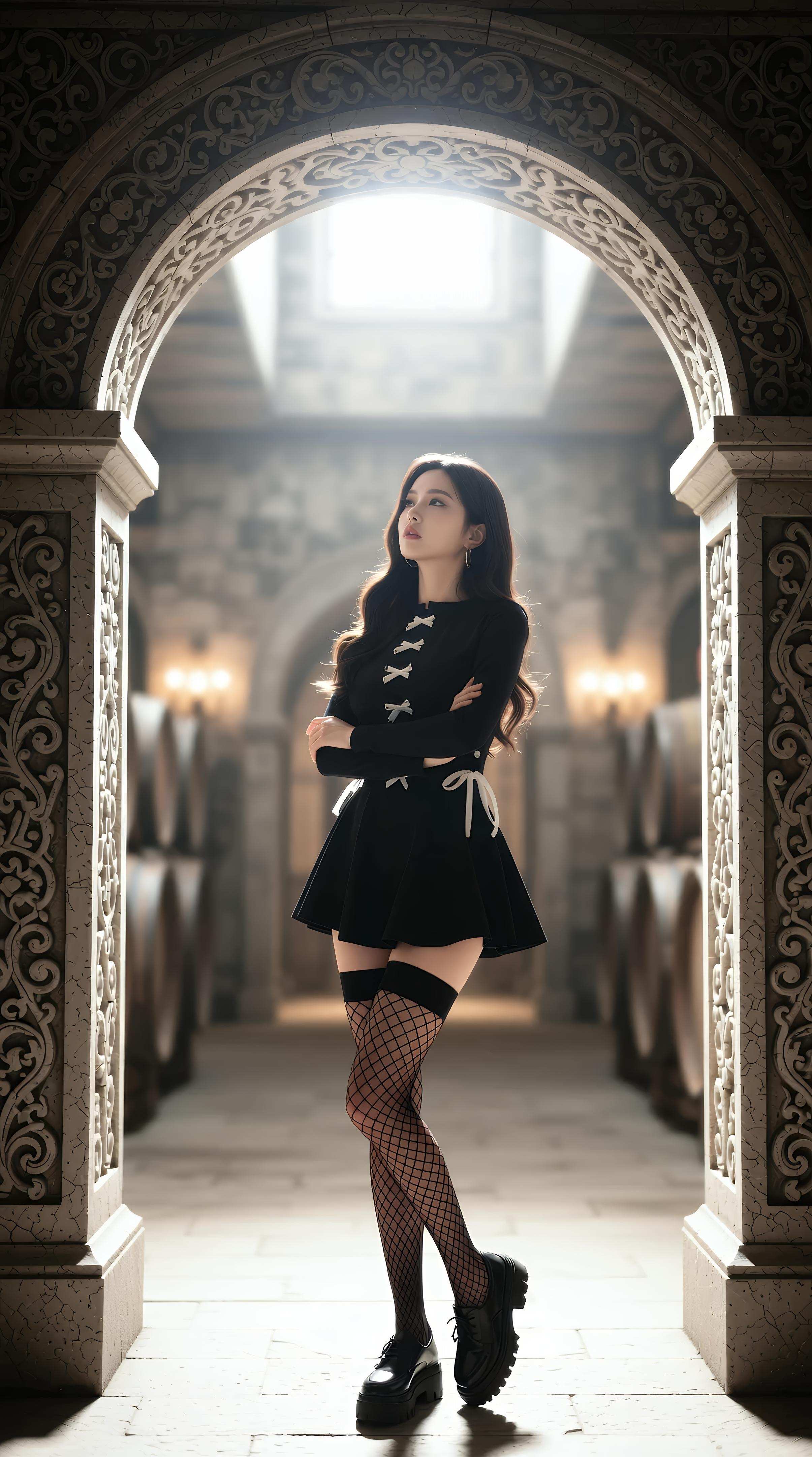 [AI美女] 乐瑶 - 酒窖黑丝制服：黑色外套鱼网袜美腿 71P