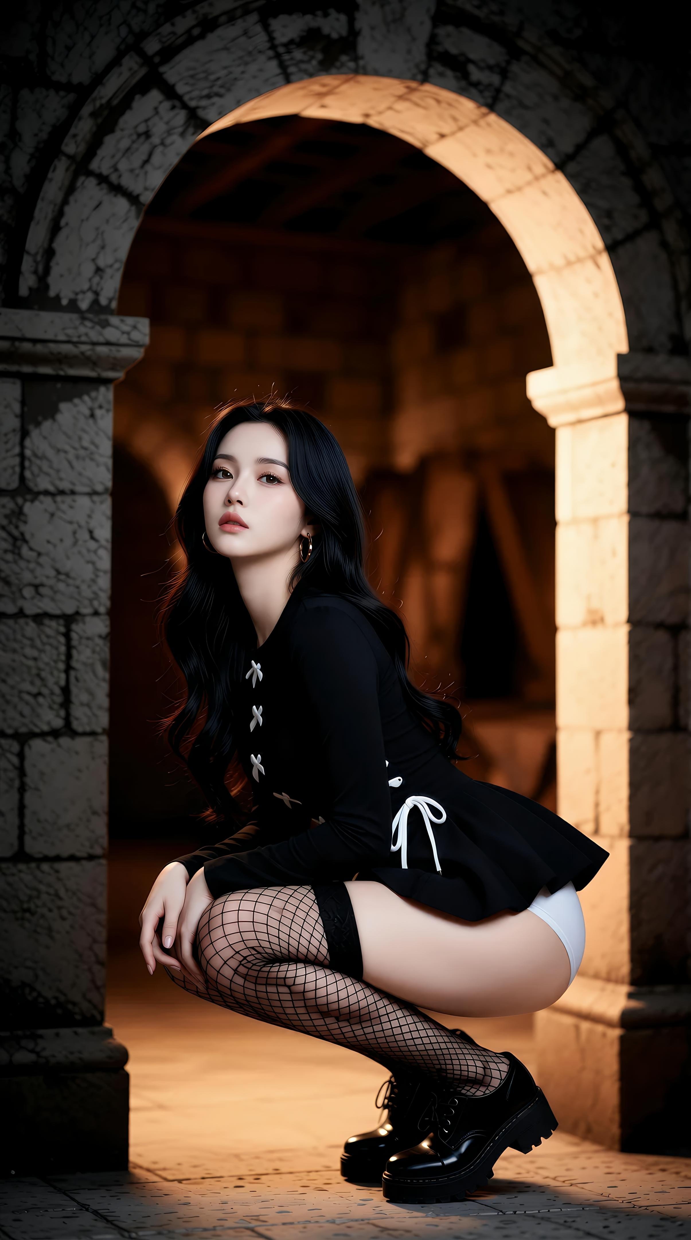 [AI美女] 乐瑶 - 酒窖黑丝制服：黑色外套鱼网袜美腿 71P