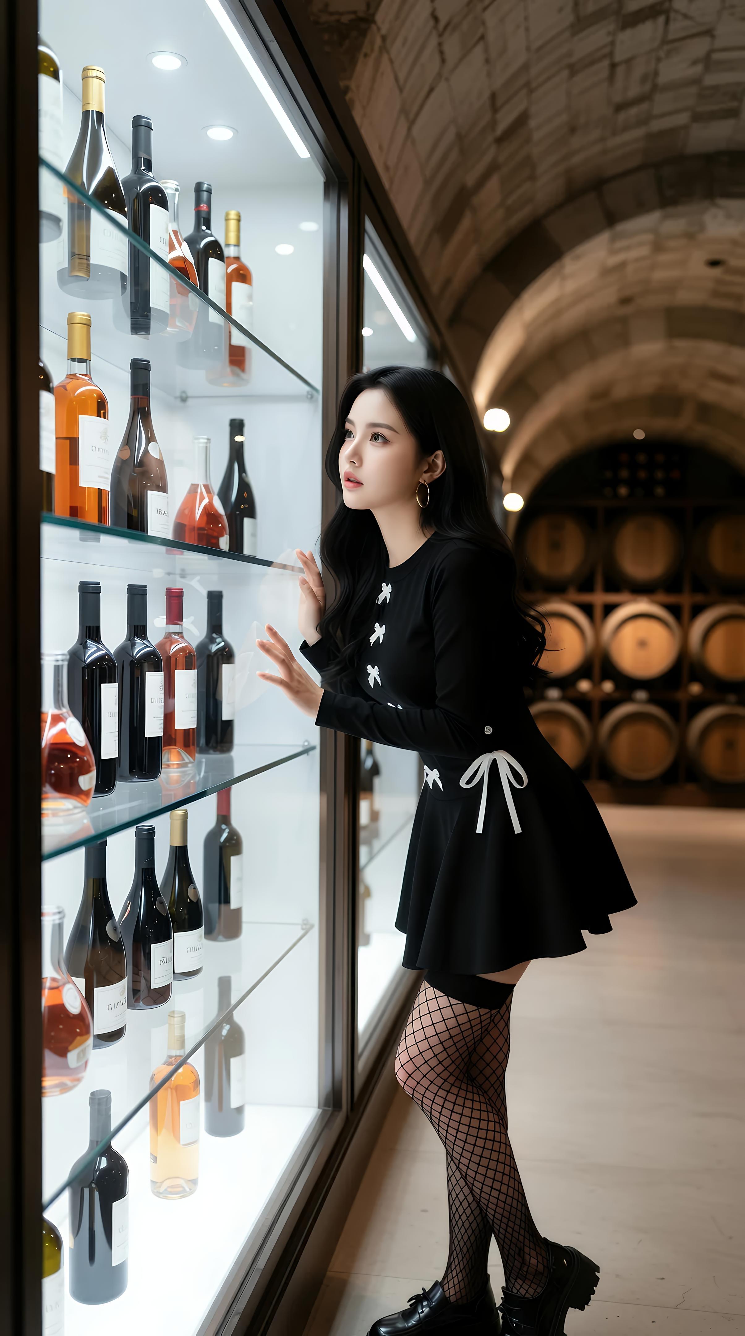 [AI美女] 乐瑶 - 酒窖黑丝制服：黑色外套鱼网袜美腿 71P
