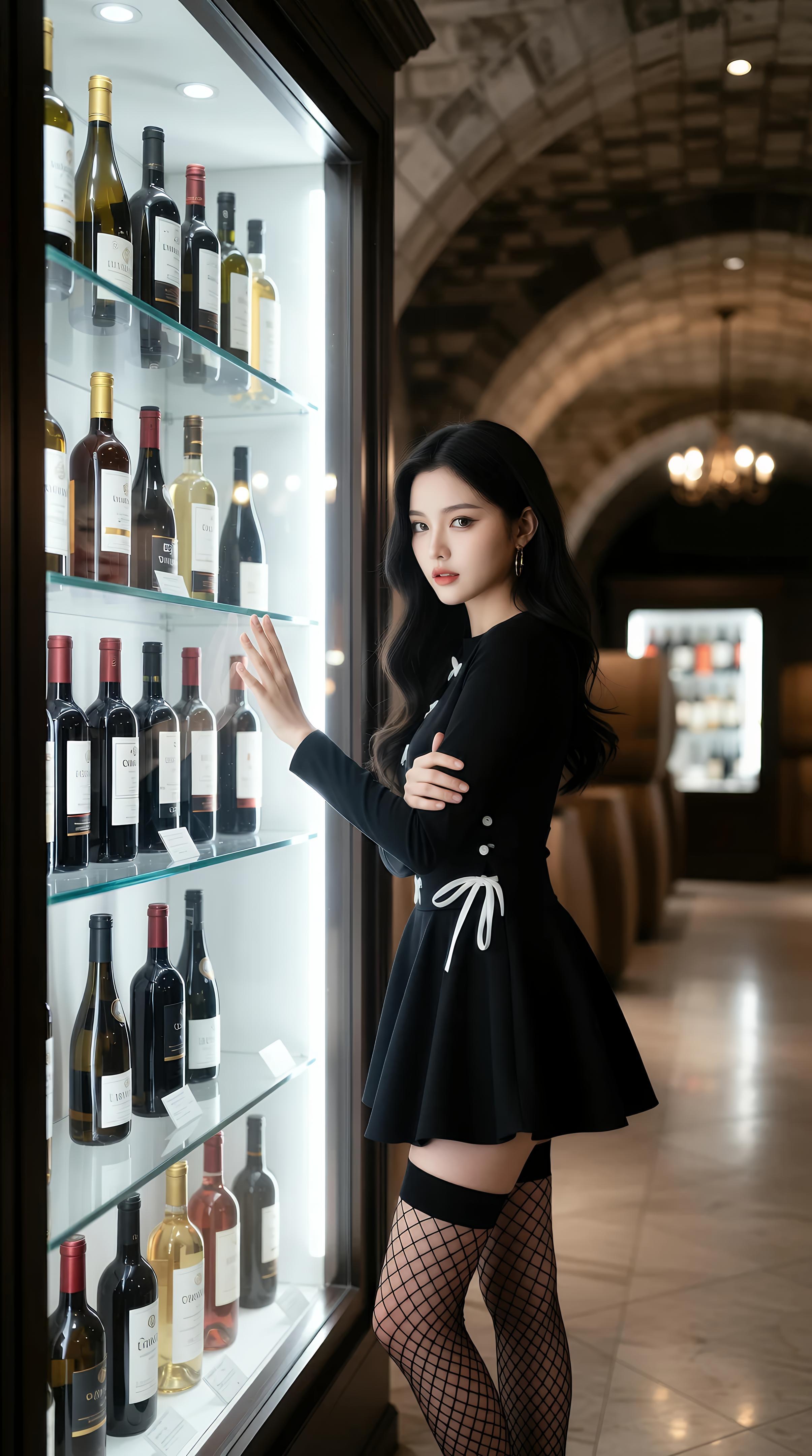 [AI美女] 乐瑶 - 酒窖黑丝制服：黑色外套鱼网袜美腿 71P