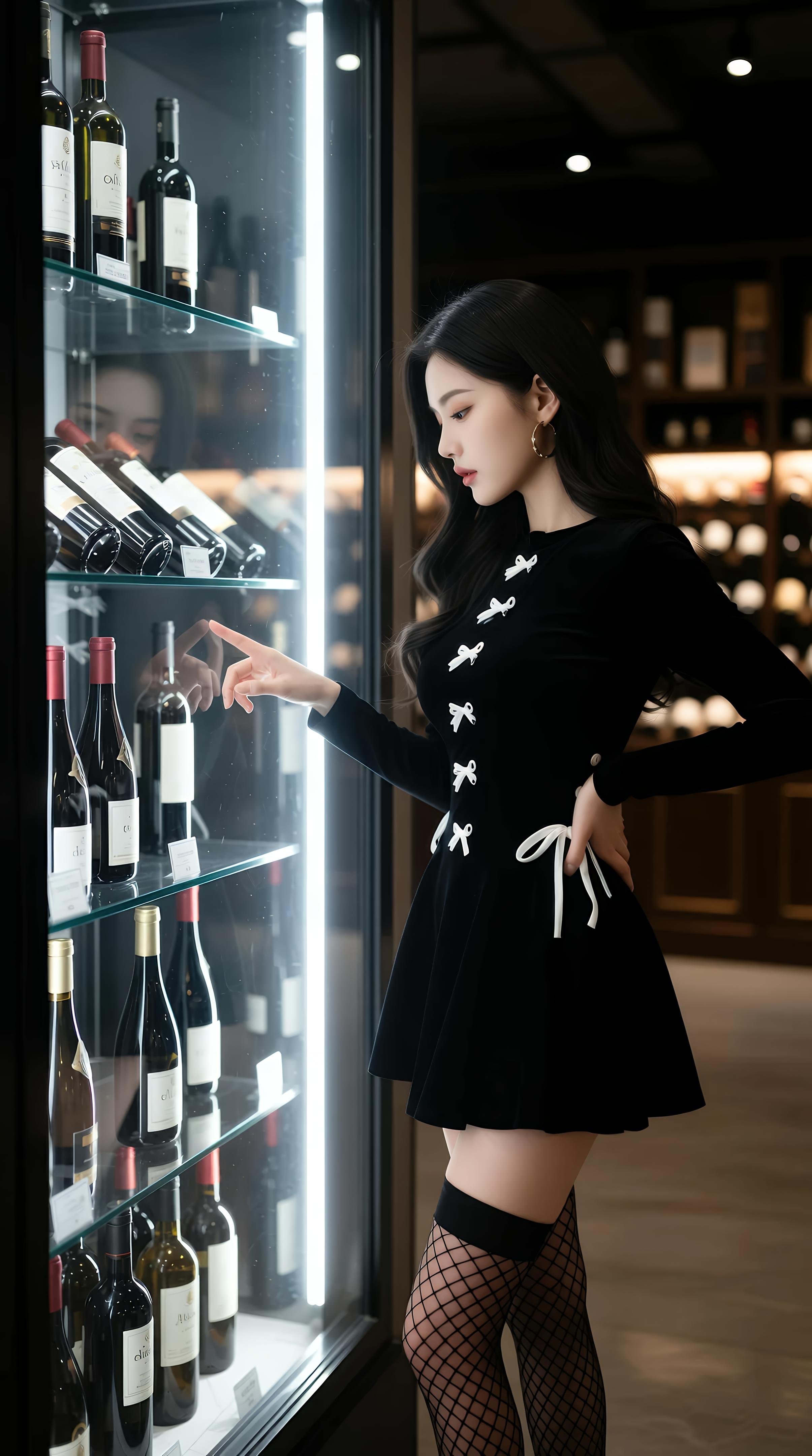 [AI美女] 乐瑶 - 酒窖黑丝制服：黑色外套鱼网袜美腿 71P