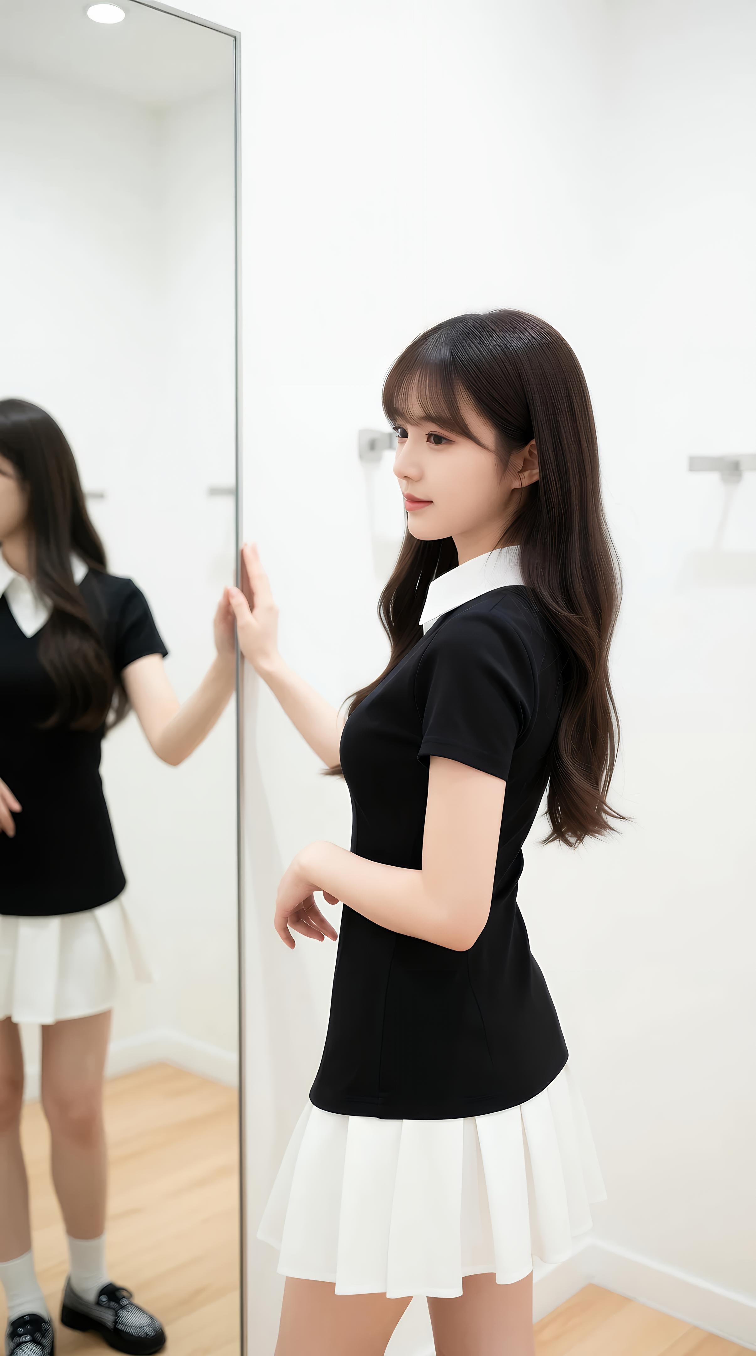 [AI美女] 夏甜ava - 商場短裙少女：黑色上衣白裙清純寫真 68P