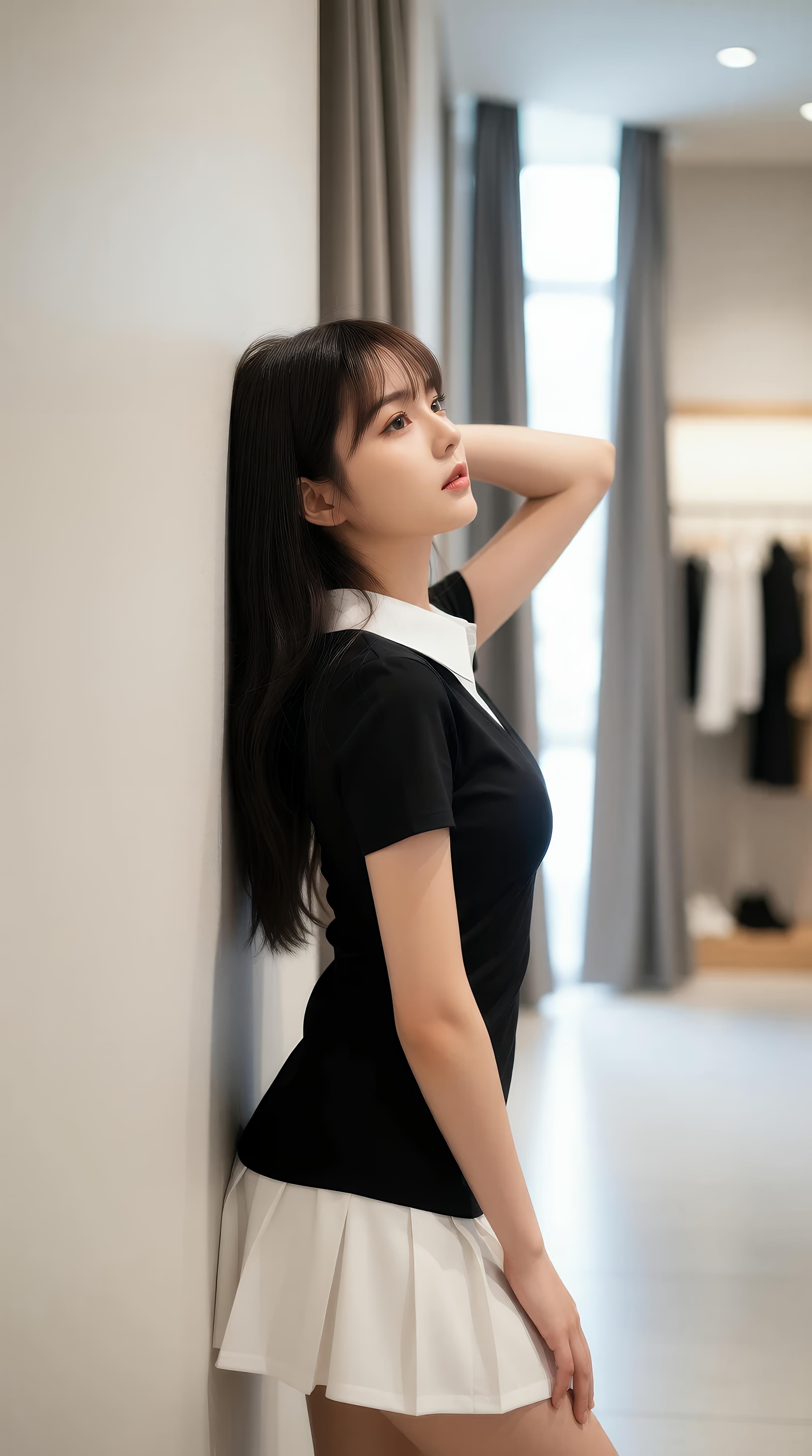 [AI美女] 夏甜ava - 商場短裙少女：黑色上衣白裙清純寫真 68P