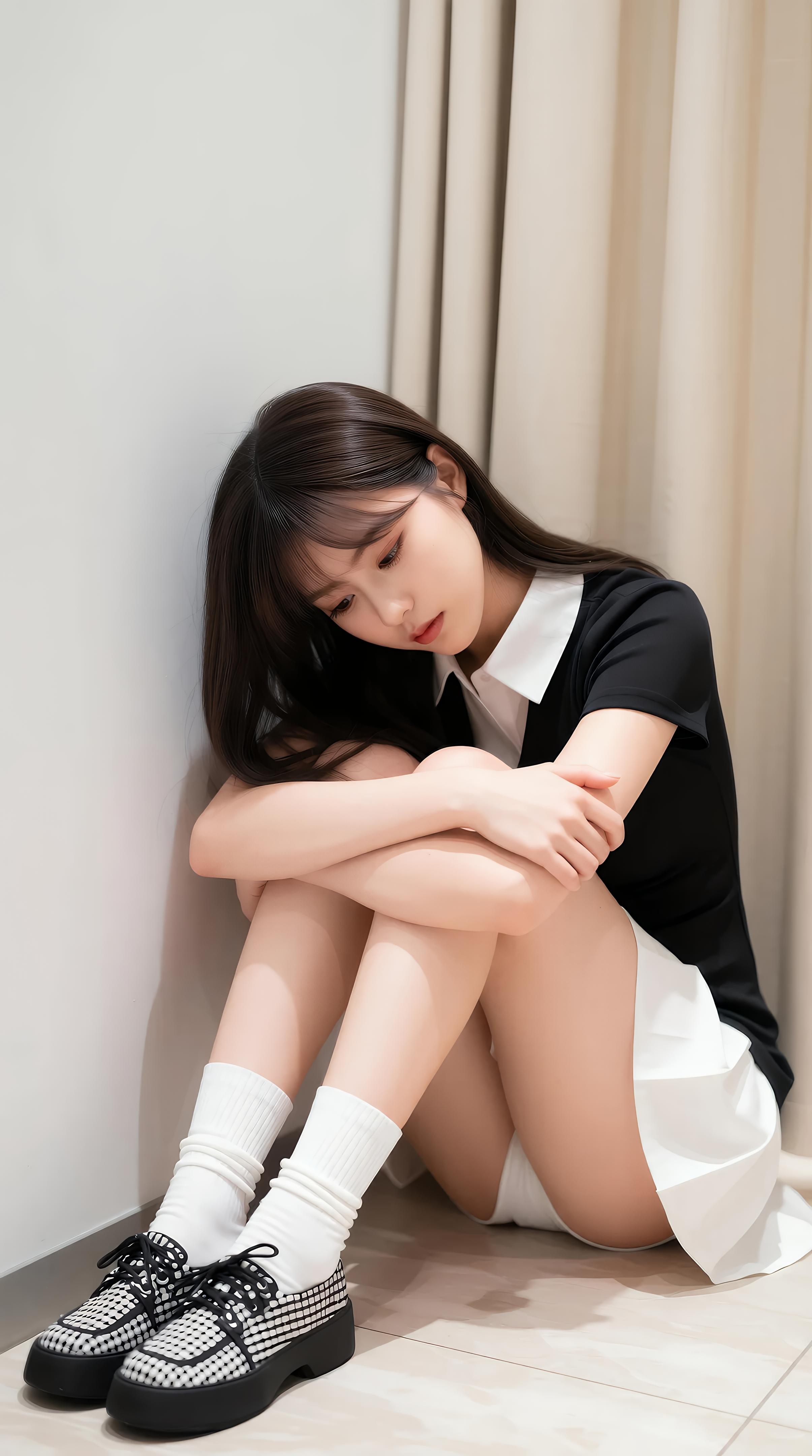 [AI美女] 夏甜ava - 商場短裙少女：黑色上衣白裙清純寫真 68P