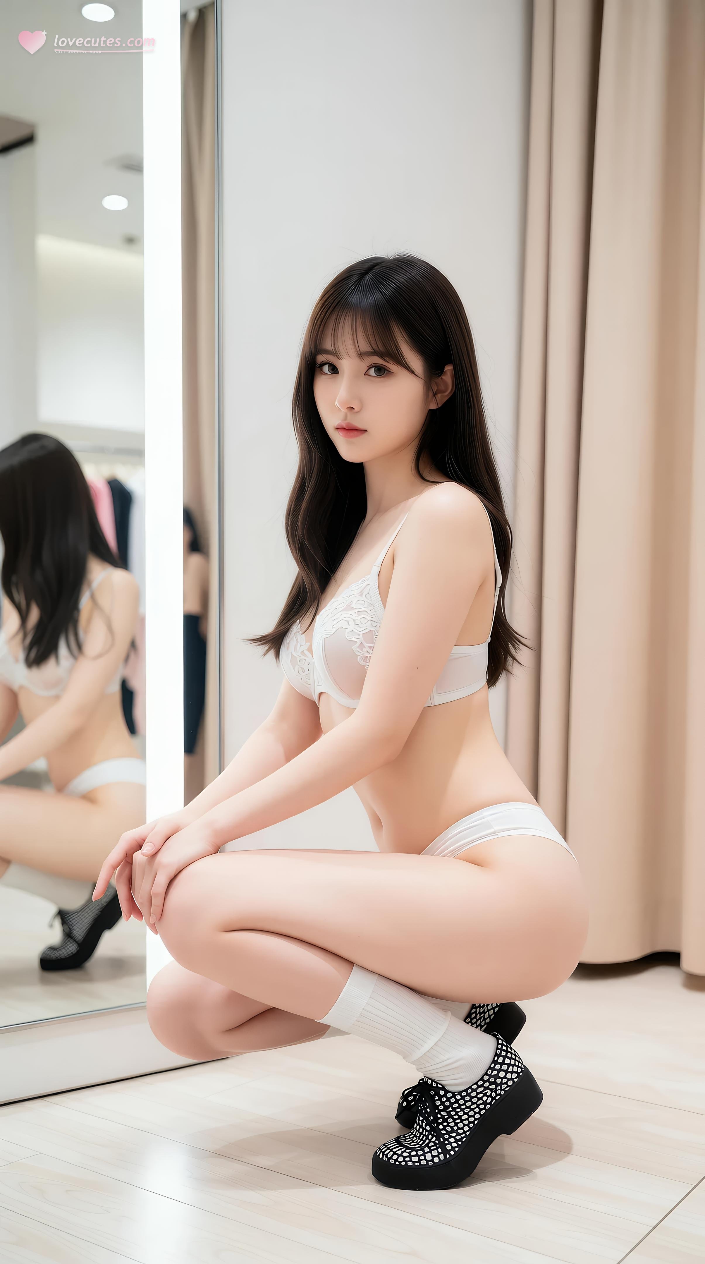 [AI美女] 夏甜ava - 쇼핑몰 짧은 치마 소녀: 검은 상의와 흰 치마의 청순 화보 68P
