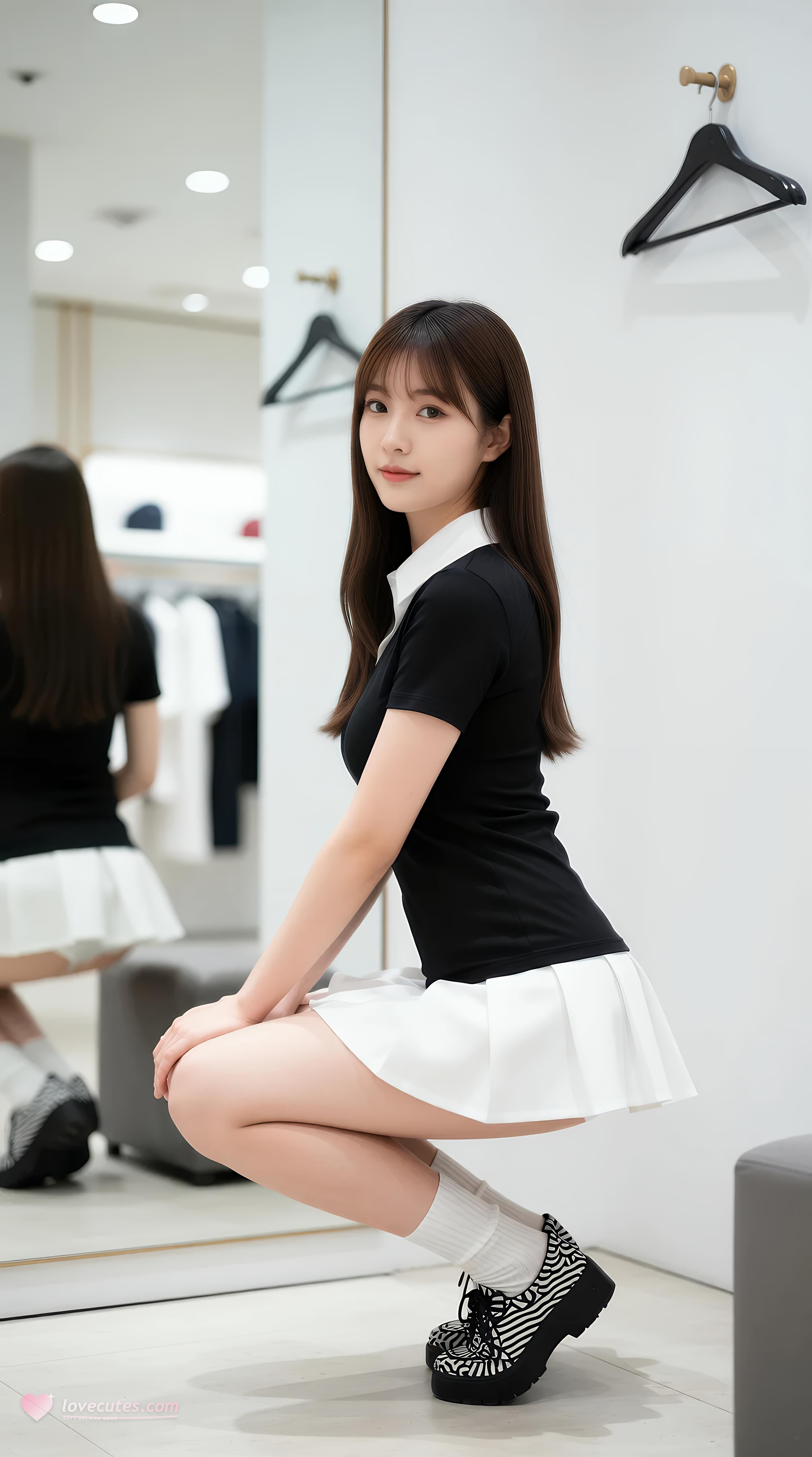 [AI美女] 夏甜ava - 쇼핑몰 짧은 치마 소녀: 검은 상의와 흰 치마의 청순 화보 68P