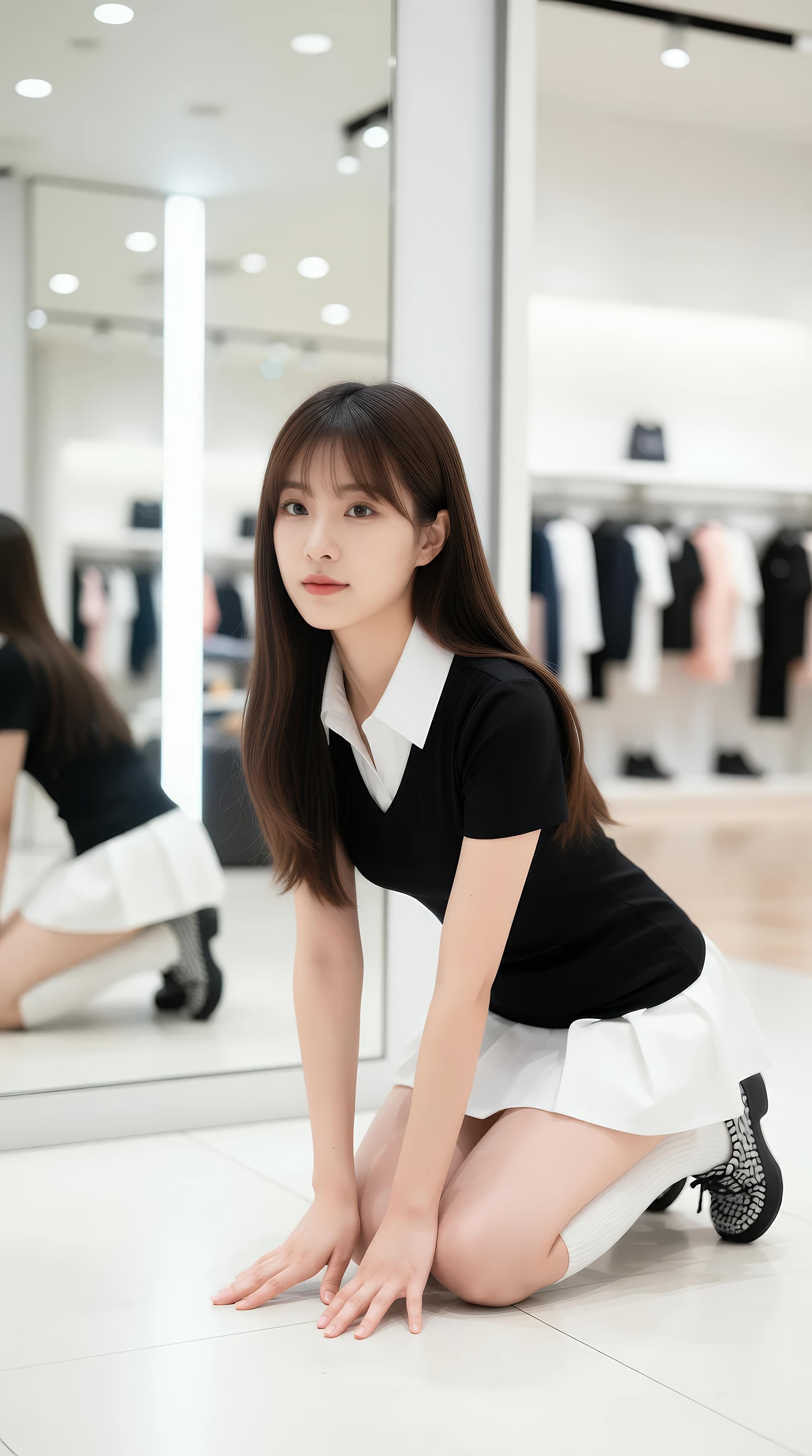 [AI美女] 夏甜ava - 商场短裙少女：黑色上衣白裙清纯写真 68P
