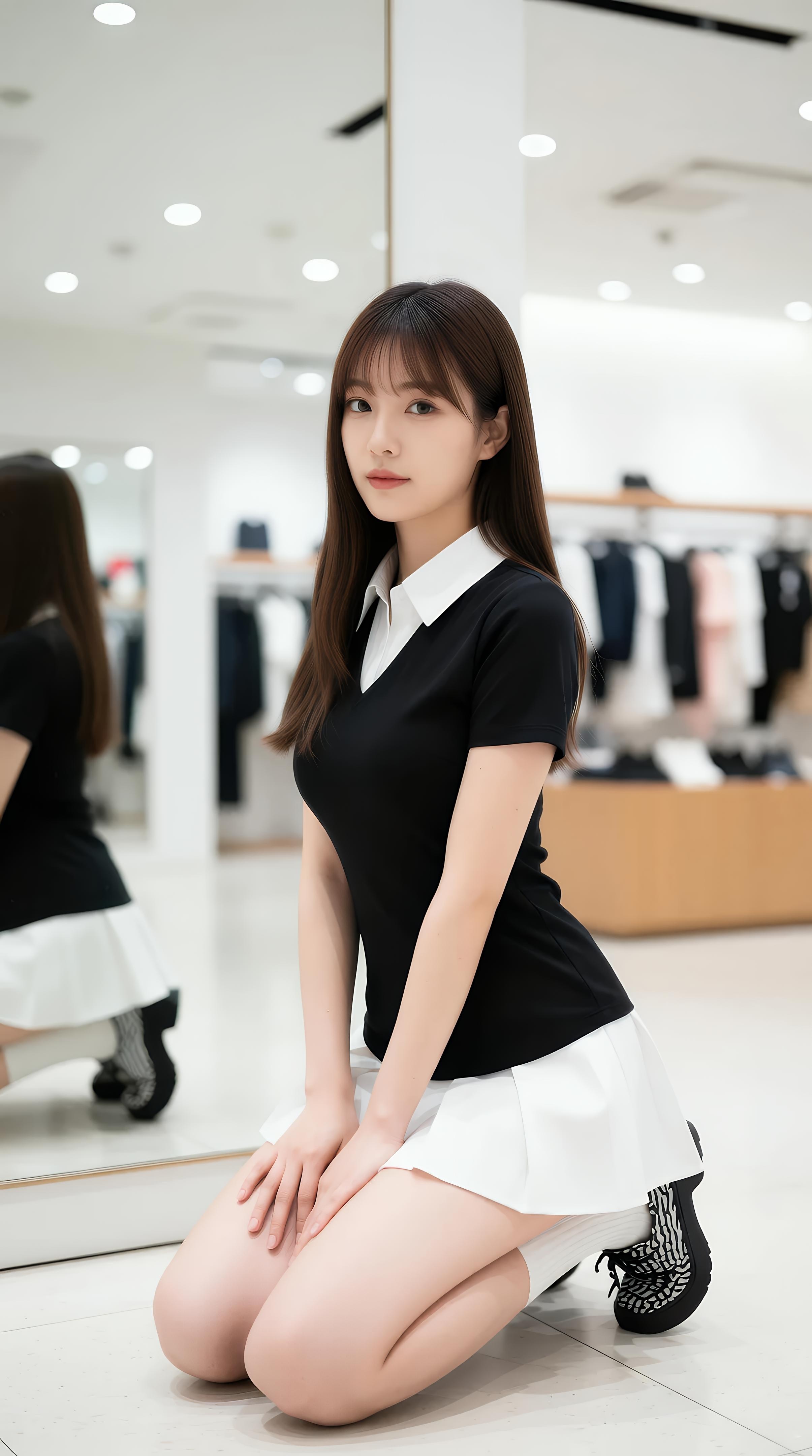 [AI美女] 夏甜ava - 商场短裙少女：黑色上衣白裙清纯写真 68P