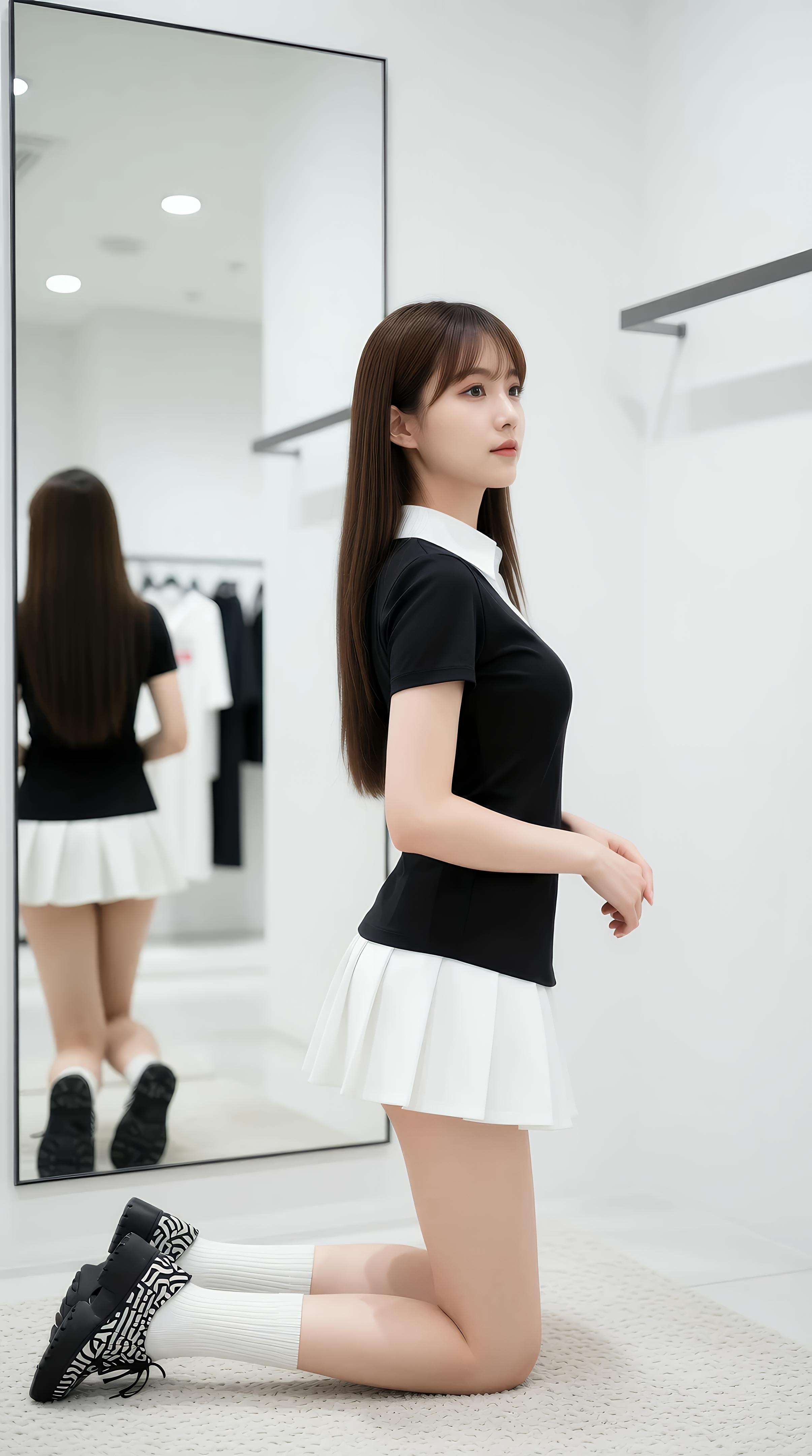 [AI美女] 夏甜ava - 商场短裙少女：黑色上衣白裙清纯写真 68P