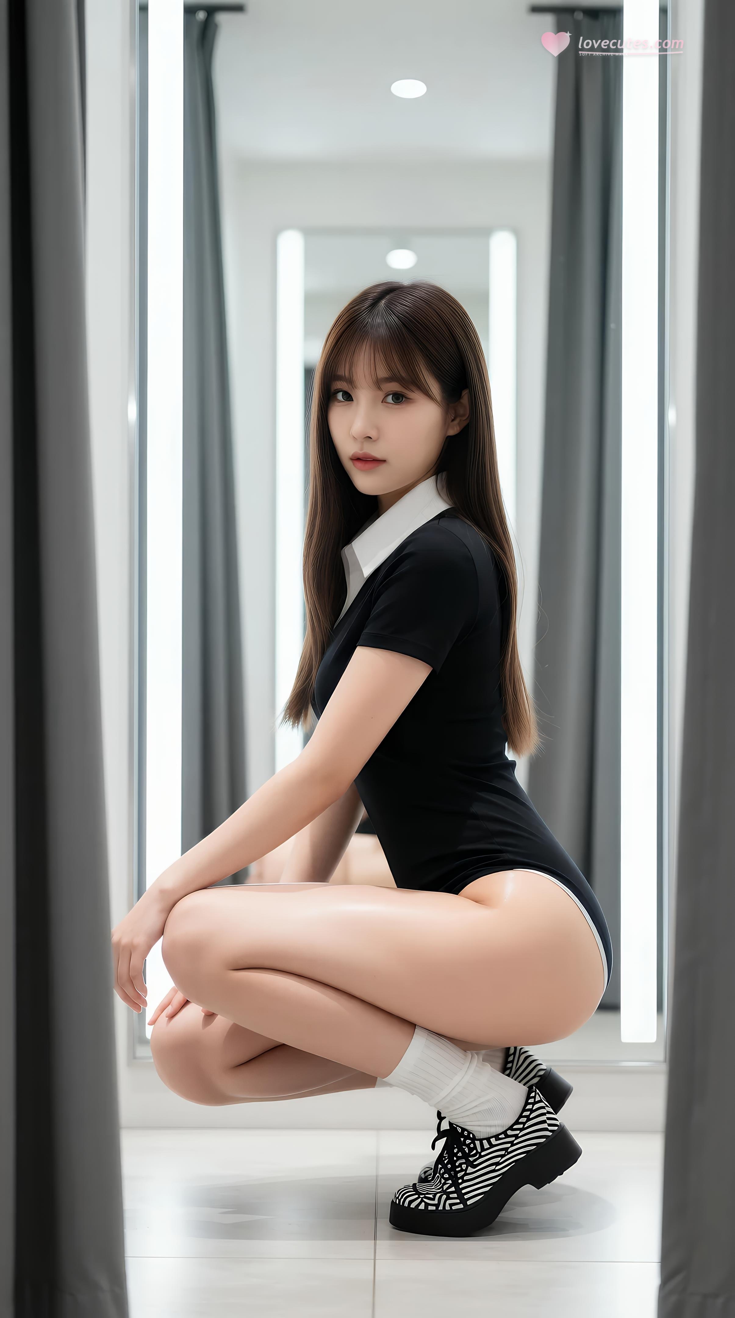 [AI美女] 夏甜ava - 商场短裙少女：黑色上衣白裙清纯写真 68P