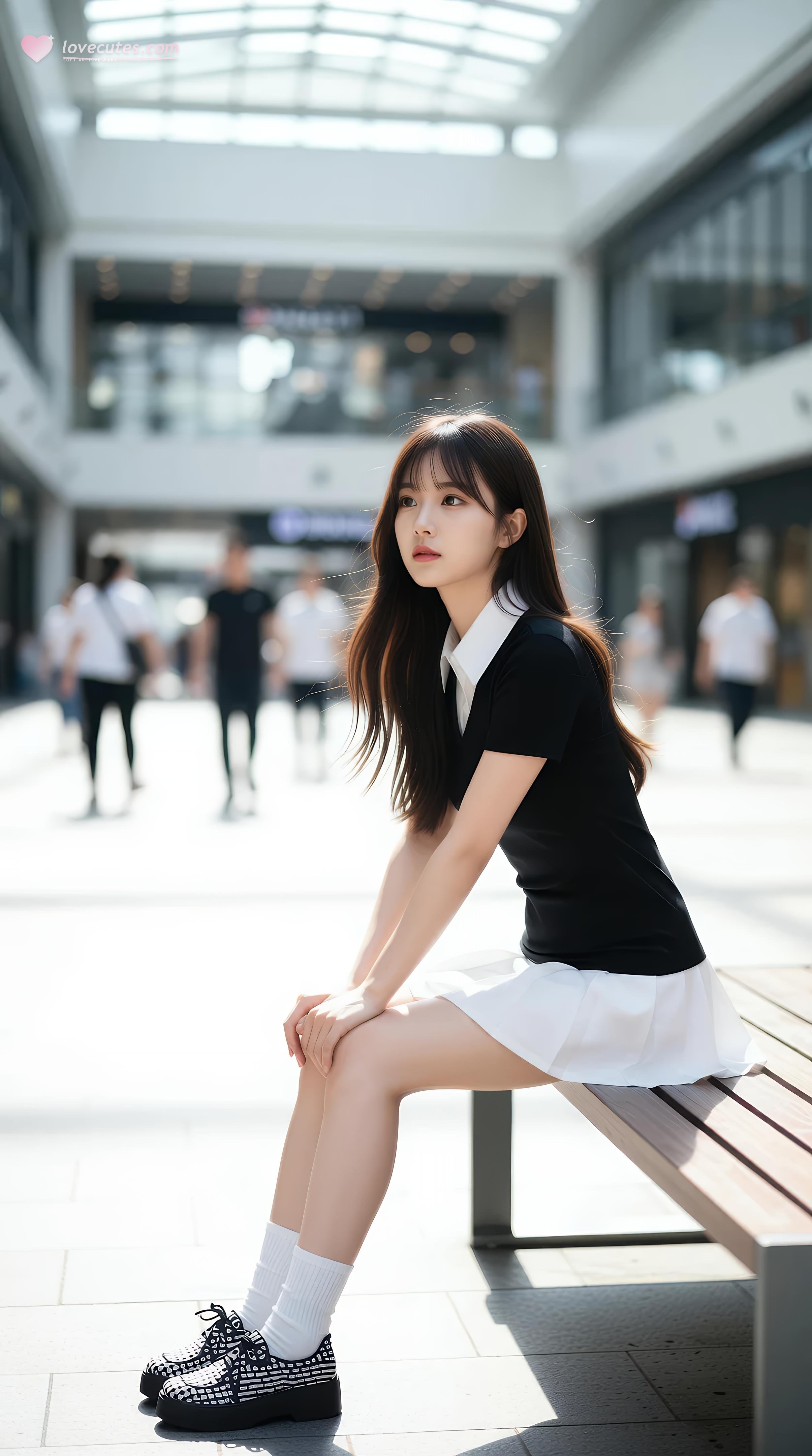 [AI美女] 夏甜ava - 商场短裙少女：黑色上衣白裙清纯写真 68P