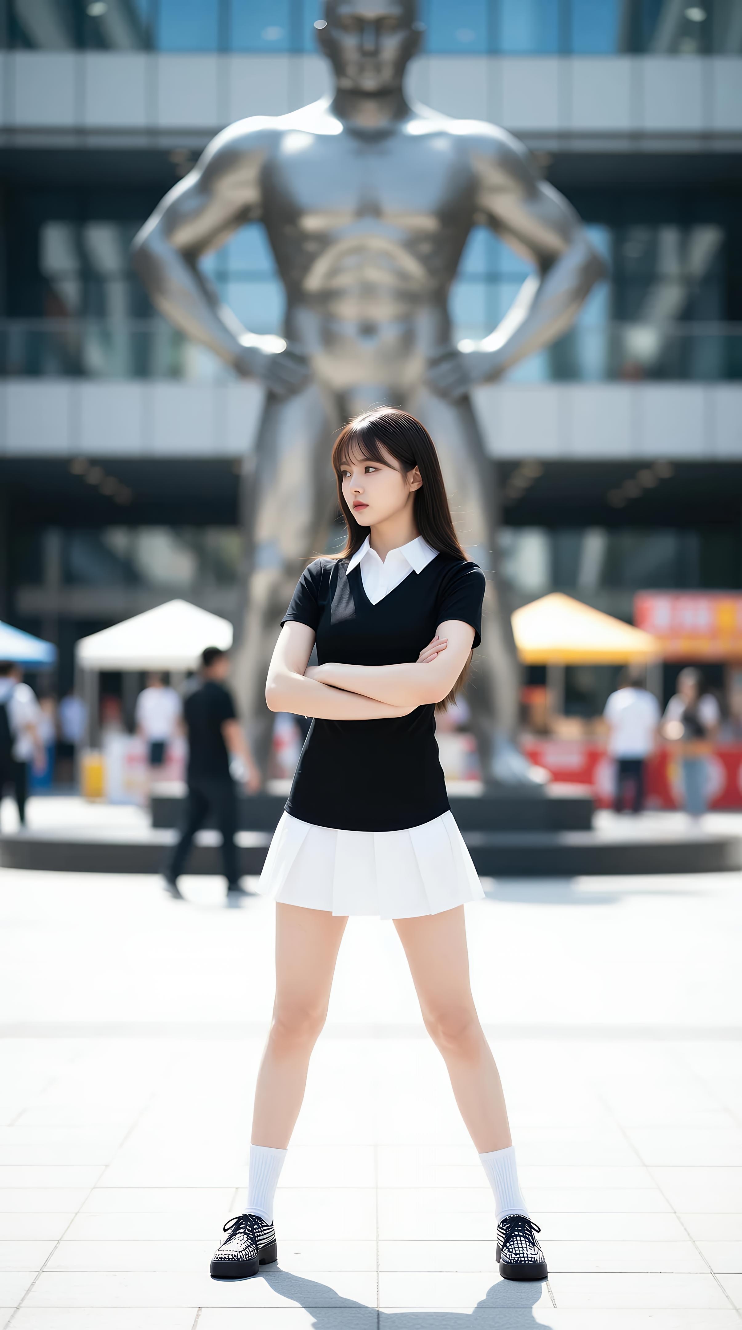 [AI美女] 夏甜ava - 商场短裙少女：黑色上衣白裙清纯写真 68P