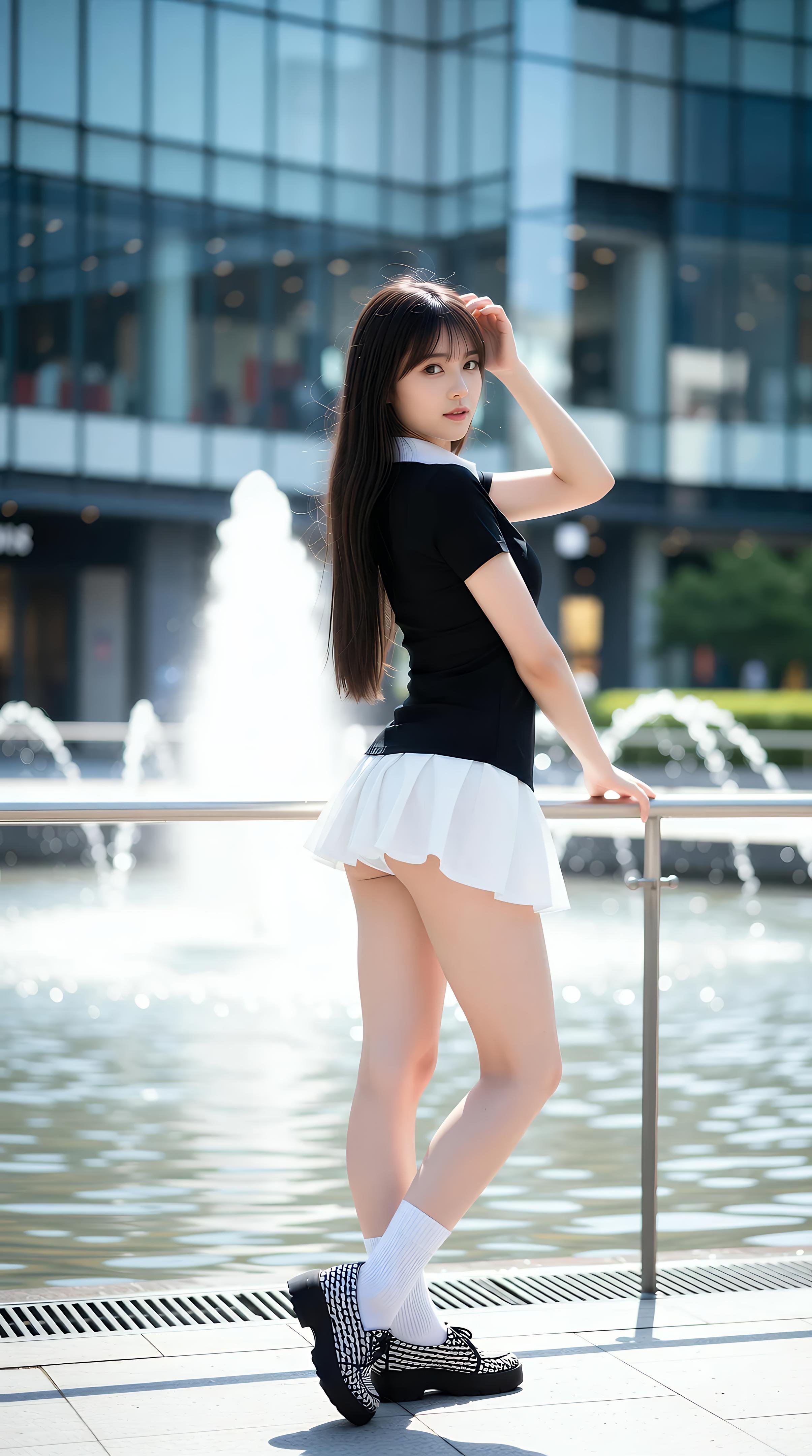[AI美女] 夏甜ava - 商場短裙少女：黑色上衣白裙清純寫真 68P