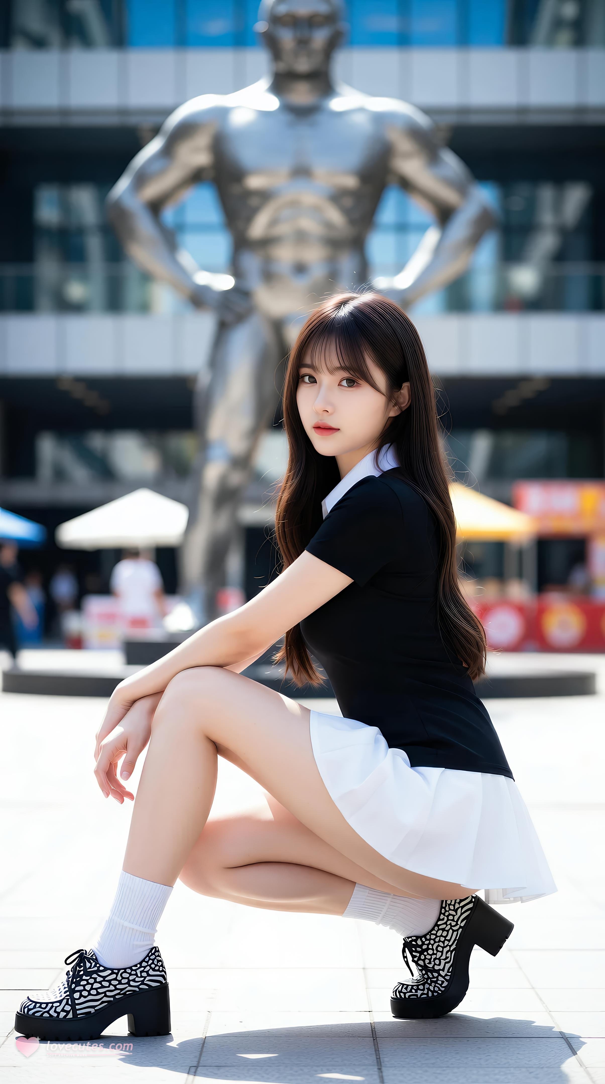 [AI美女] 夏甜ava - 商場短裙少女：黑色上衣白裙清純寫真 68P