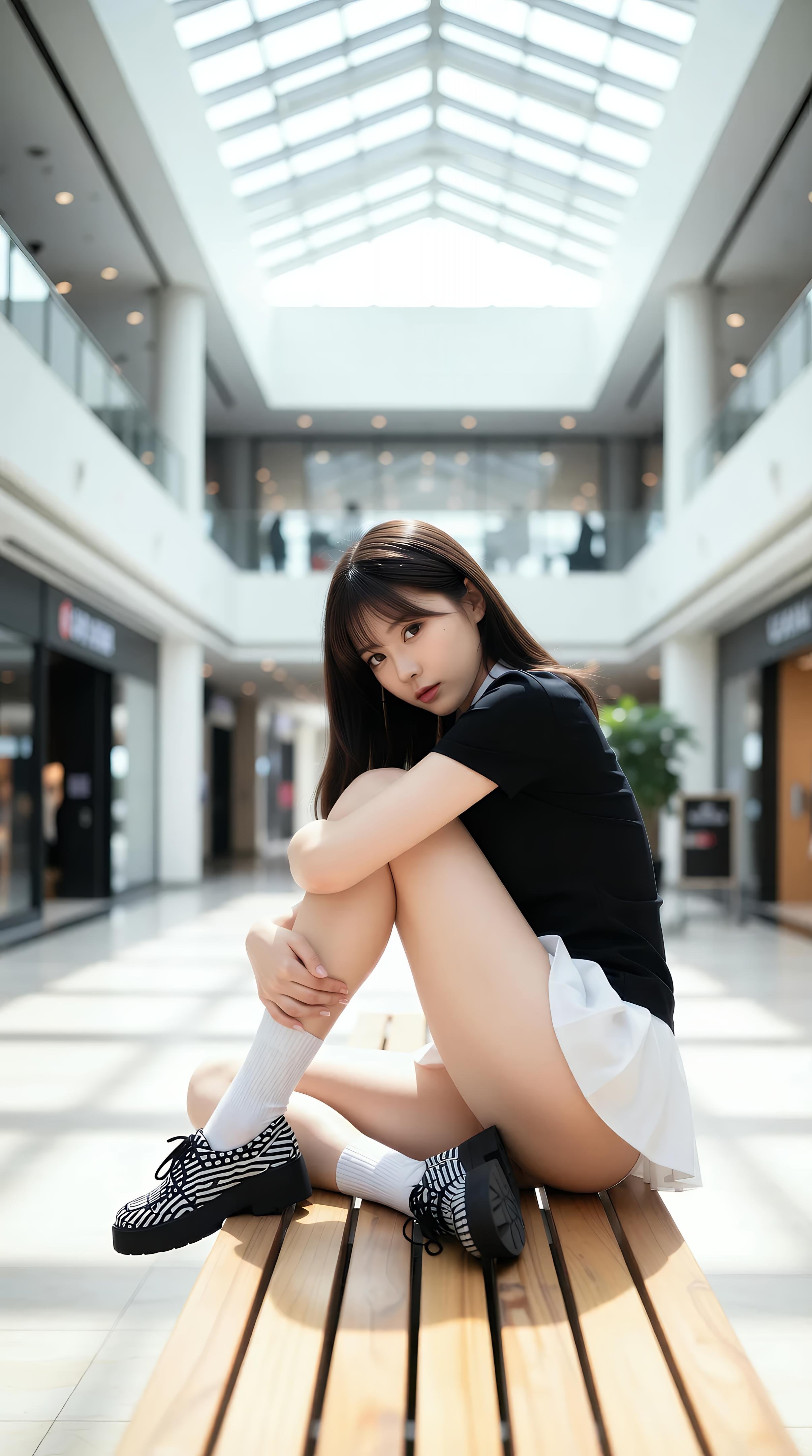 [AI美女] 夏甜ava - 商場短裙少女：黑色上衣白裙清純寫真 68P