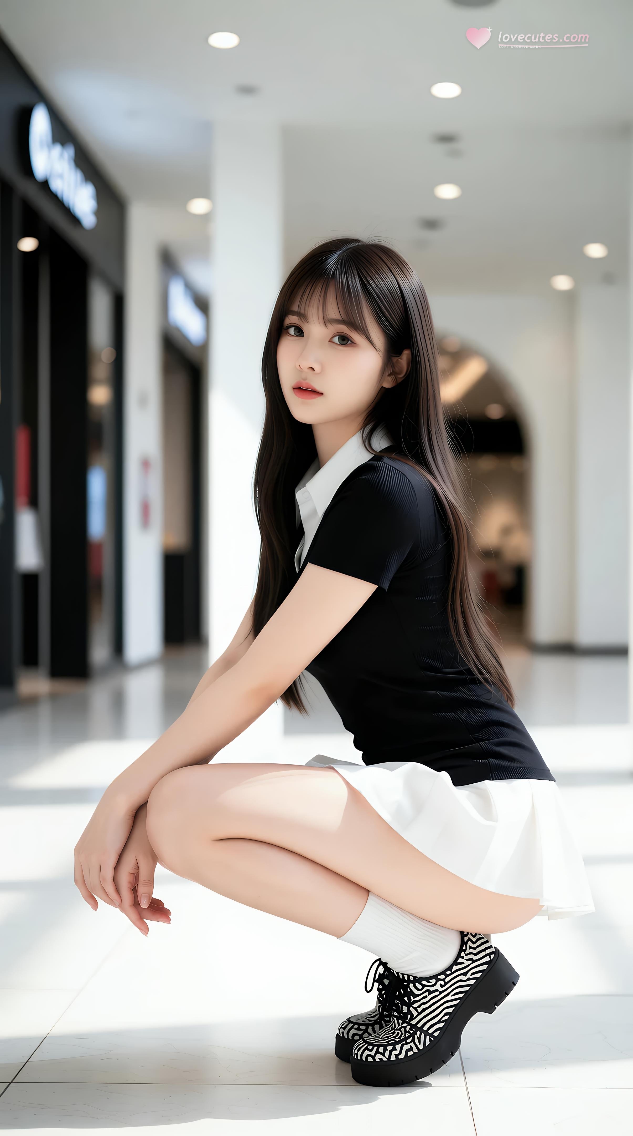 [AI美女] 夏甜ava - 商場短裙少女：黑色上衣白裙清純寫真 68P