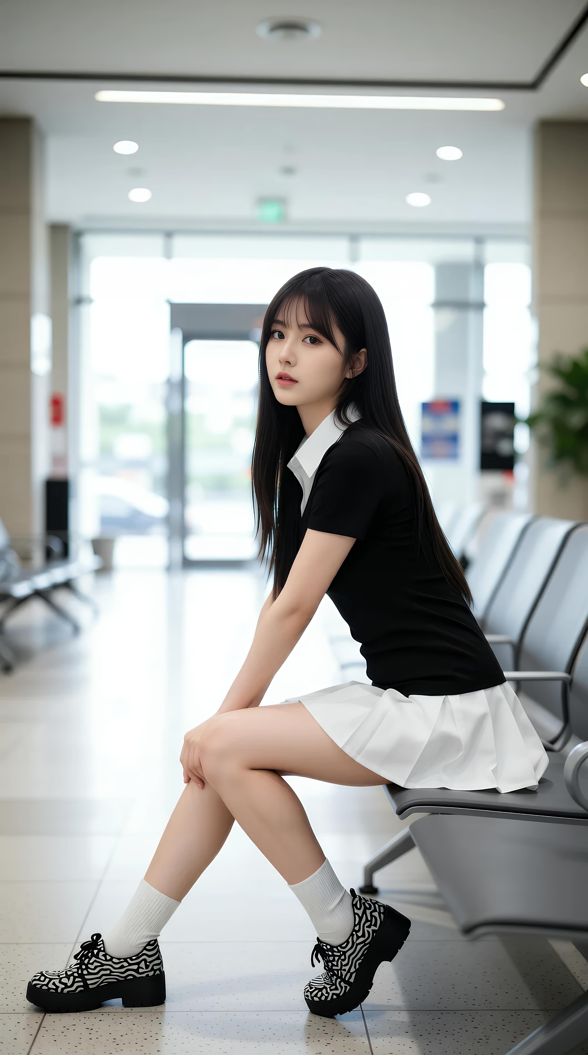 [AI美女] 夏甜ava - 商場短裙少女：黑色上衣白裙清純寫真 68P