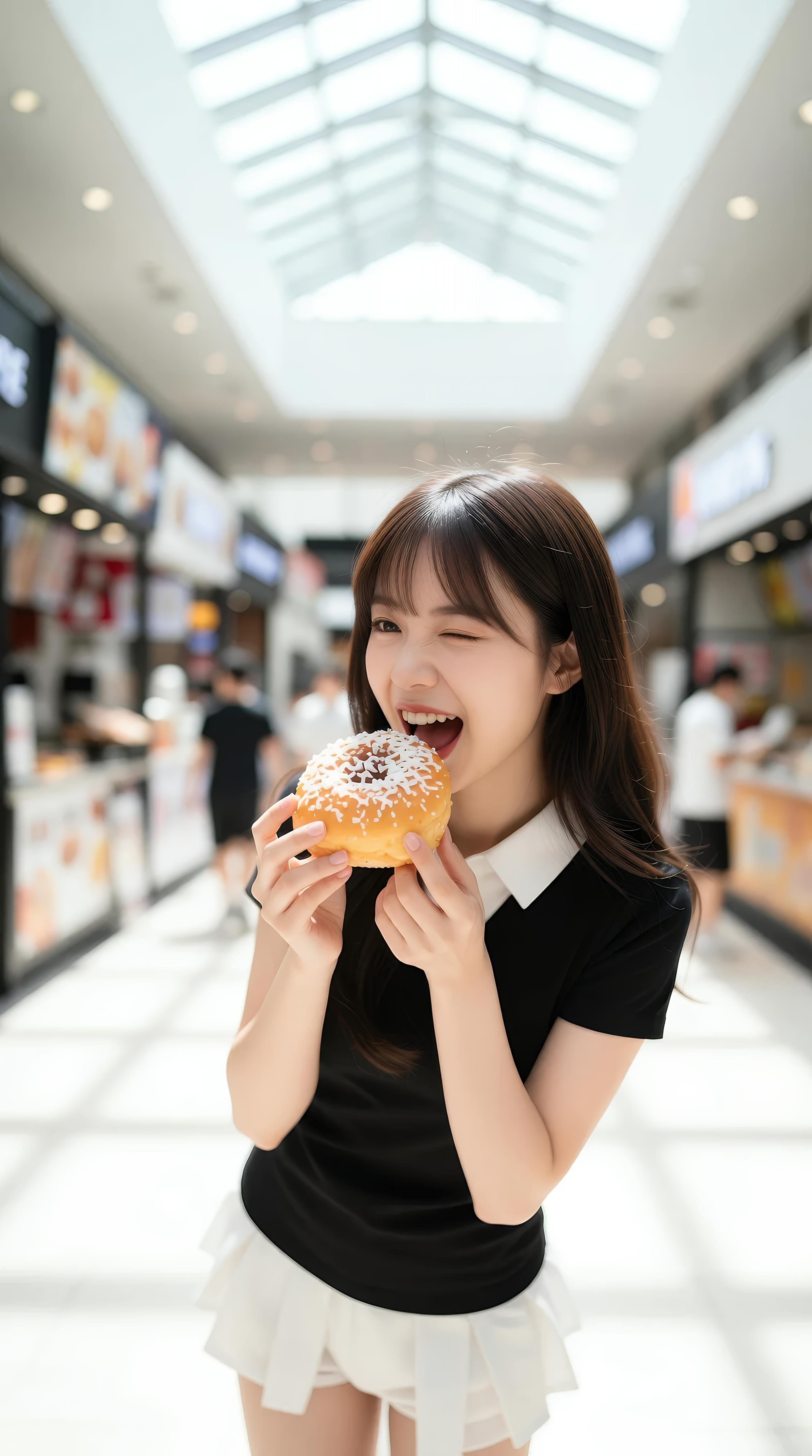 [AI美女] 夏甜ava - 商場短裙少女：黑色上衣白裙清純寫真 68P