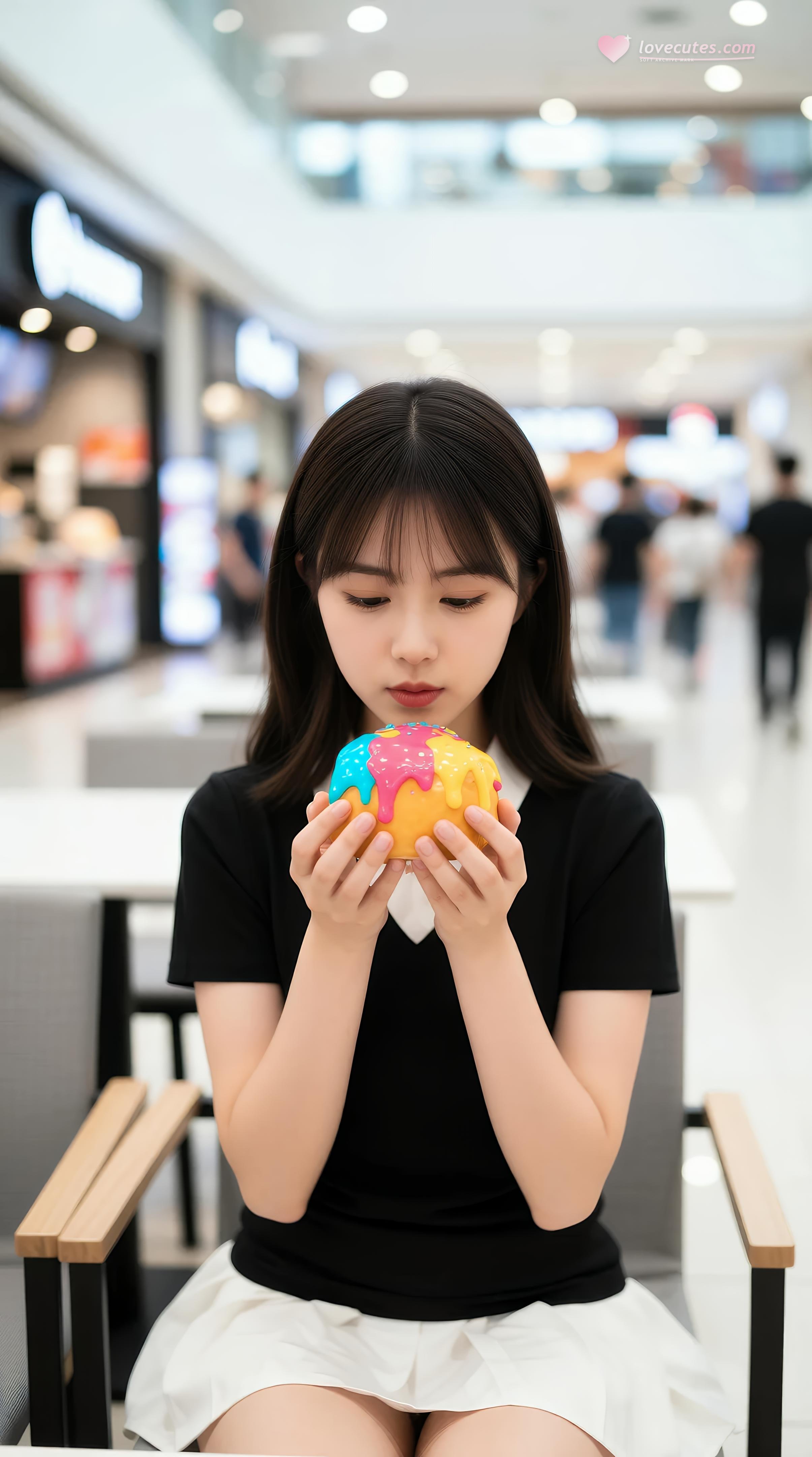 [AI美女] 夏甜ava - 商場短裙少女：黑色上衣白裙清純寫真 68P