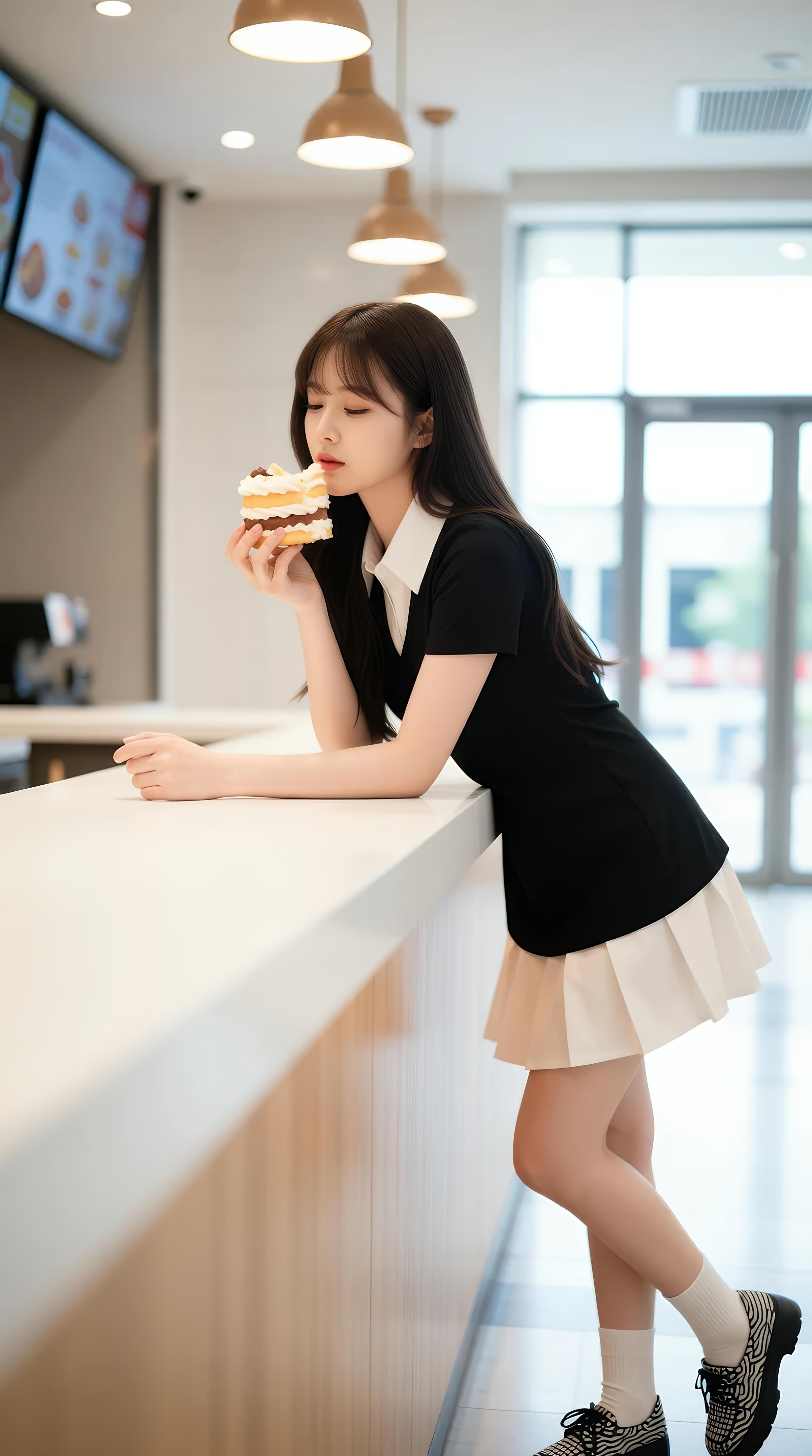 [AI美女] 夏甜ava - 商場短裙少女：黑色上衣白裙清純寫真 68P