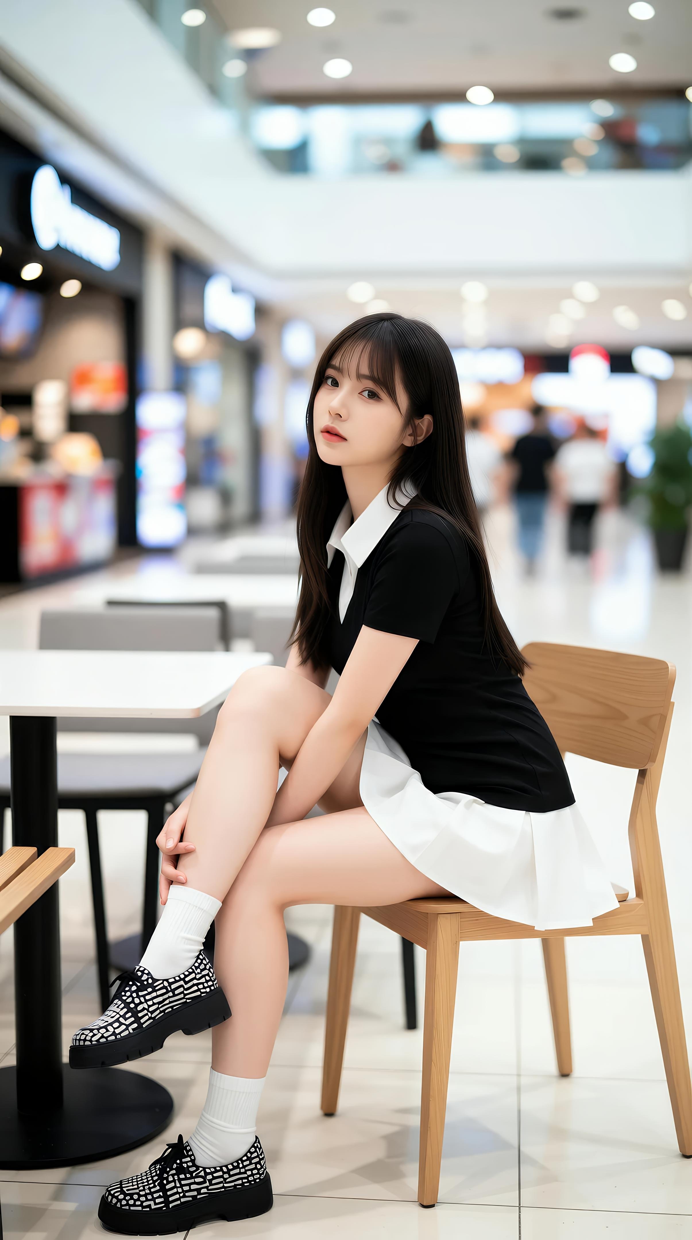 [AI美女] 夏甜ava - 商場短裙少女：黑色上衣白裙清純寫真 68P