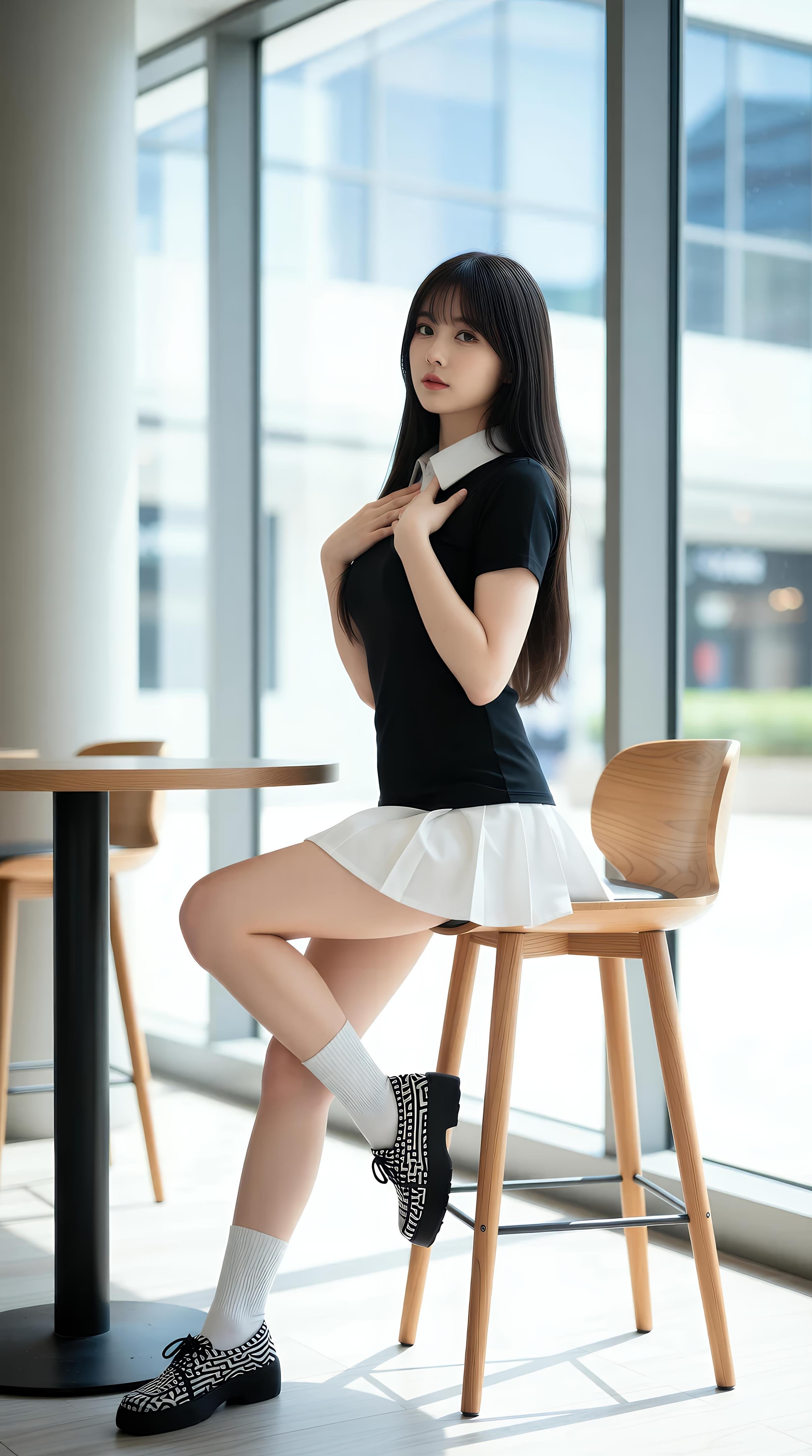 [AI美女] 夏甜ava - 商場短裙少女：黑色上衣白裙清純寫真 68P