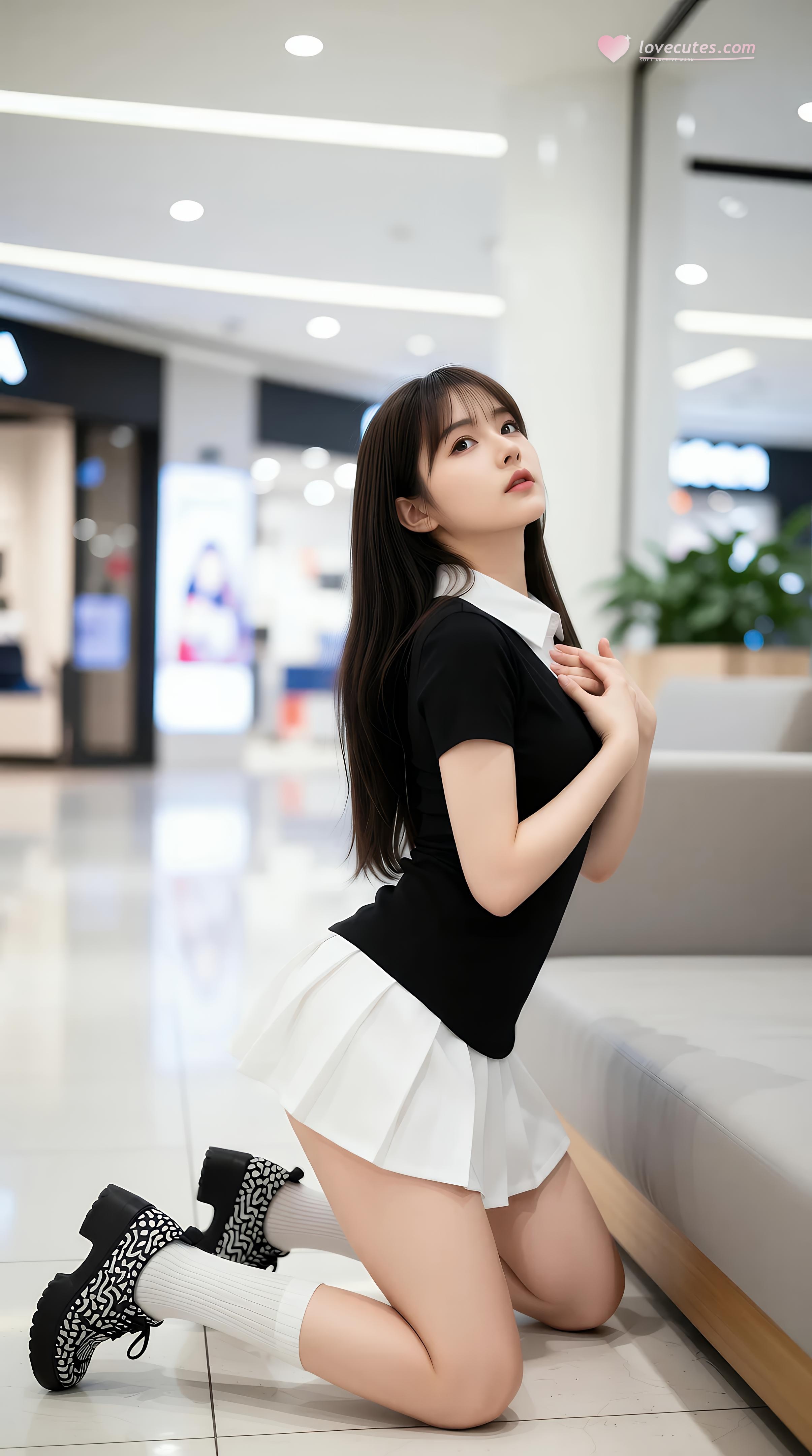 [AI美女] 夏甜ava - 商场短裙少女：黑色上衣白裙清纯写真 68P