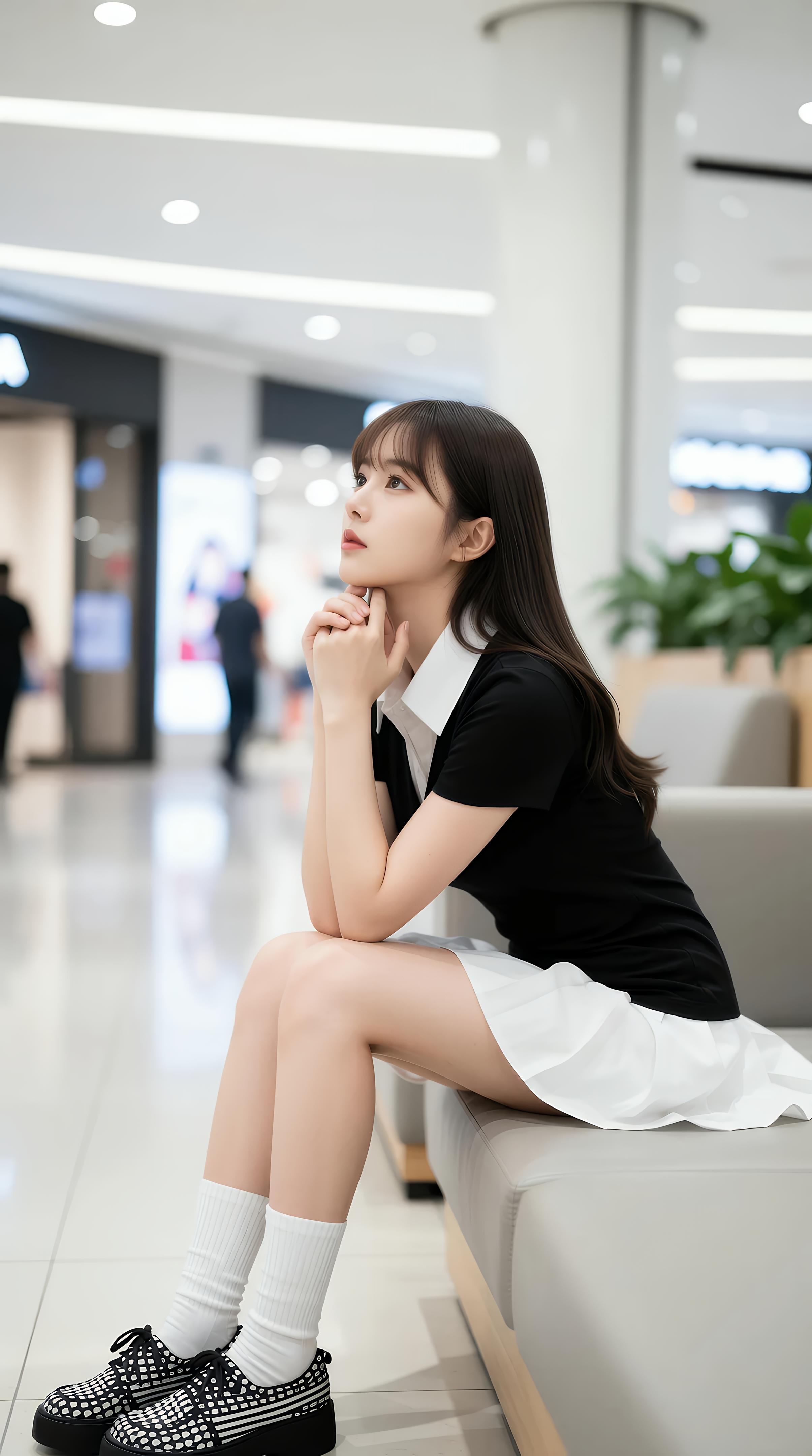 [AI美女] 夏甜ava - 商场短裙少女：黑色上衣白裙清纯写真 68P