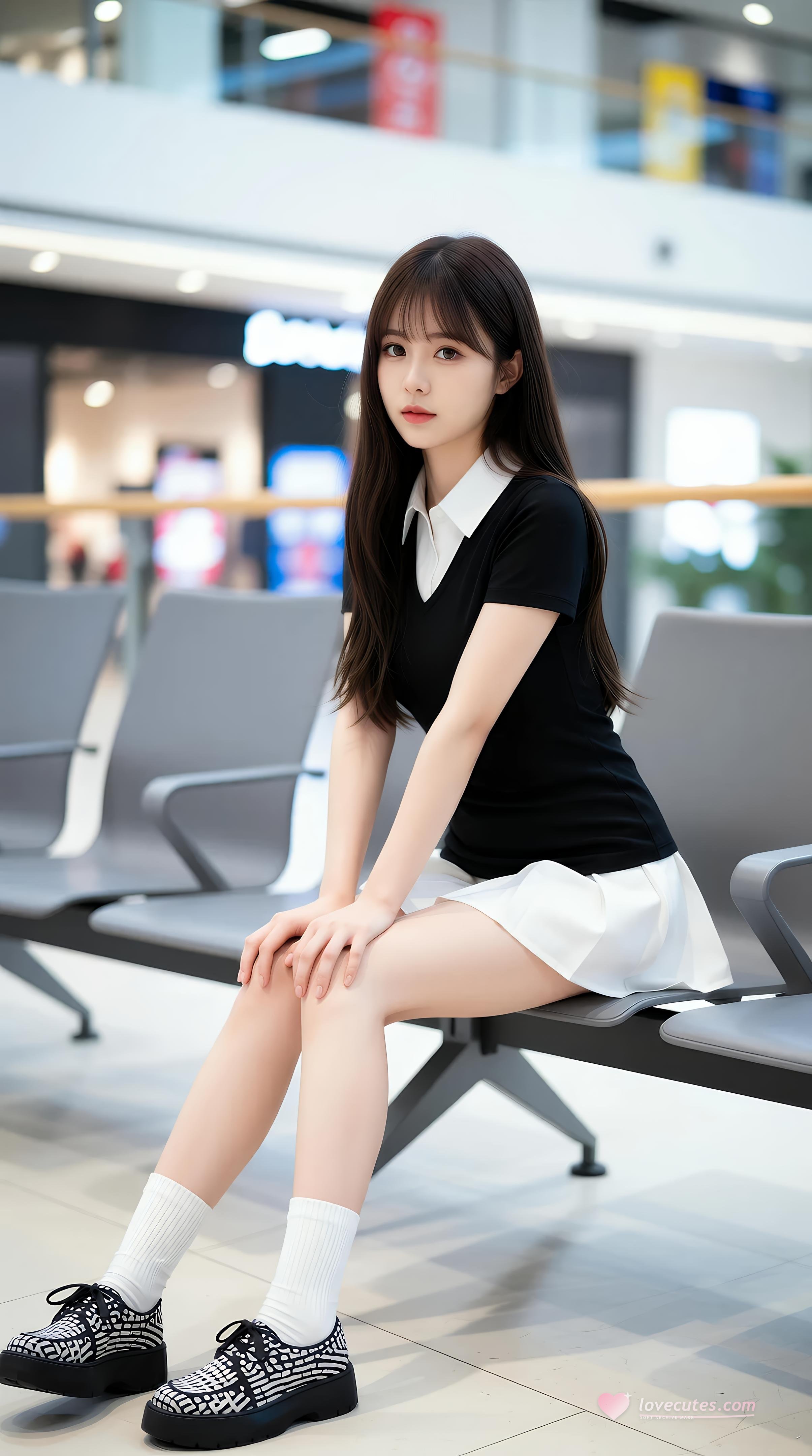 [AI美女] 夏甜ava - 商场短裙少女：黑色上衣白裙清纯写真 68P